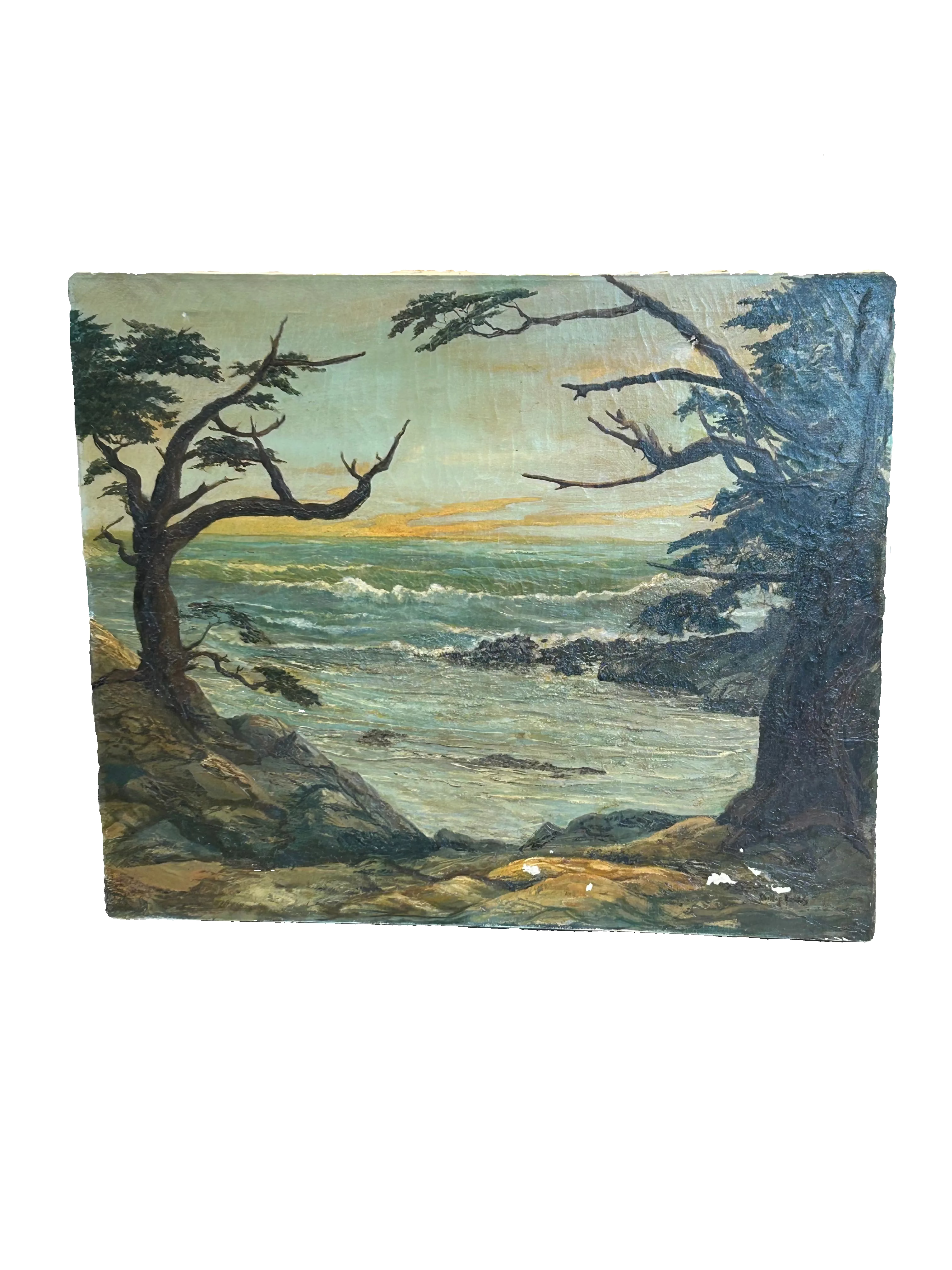 Vintage coastal seascape oil on canvas