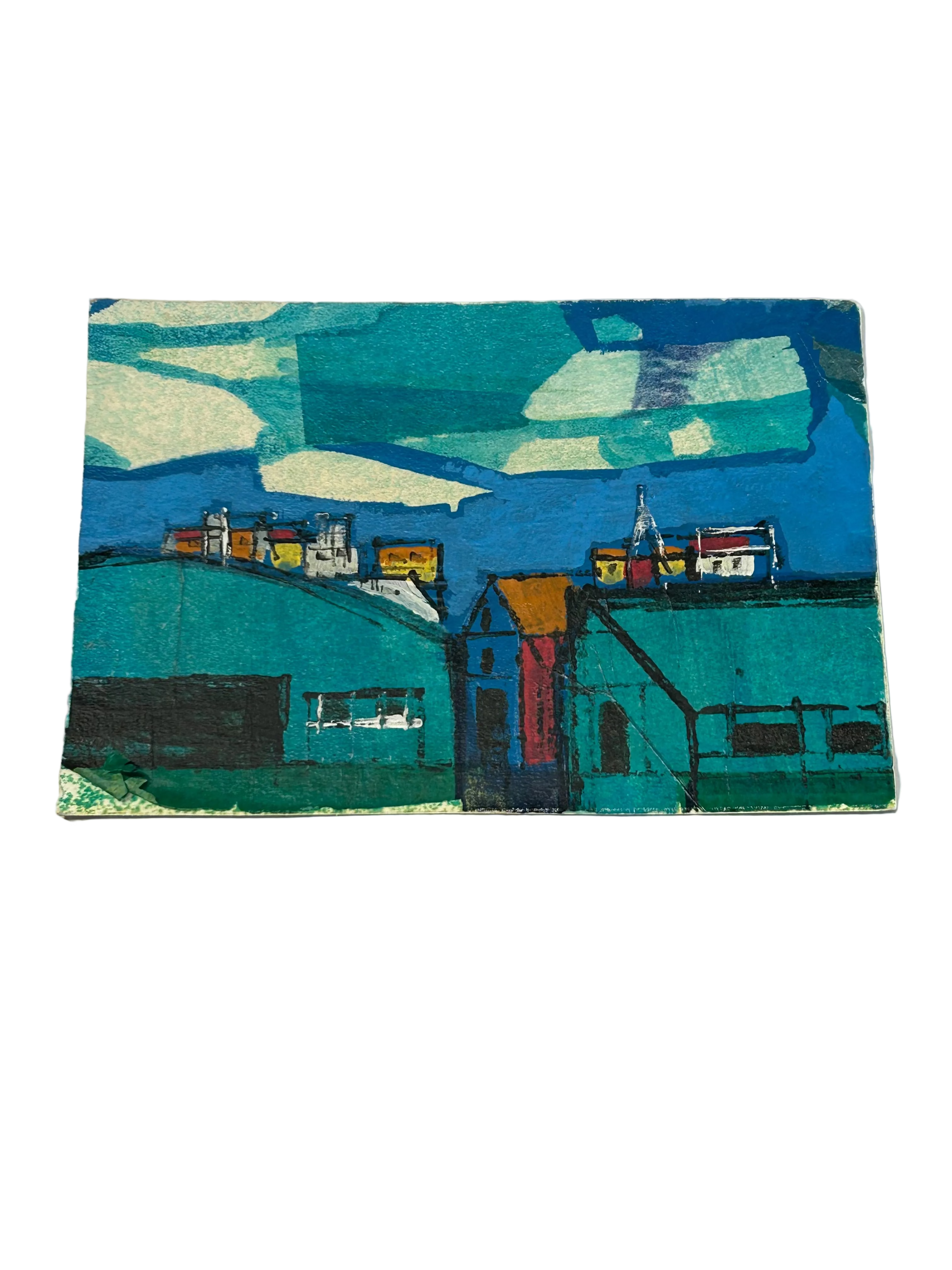 Vintage small geometric buildings painting