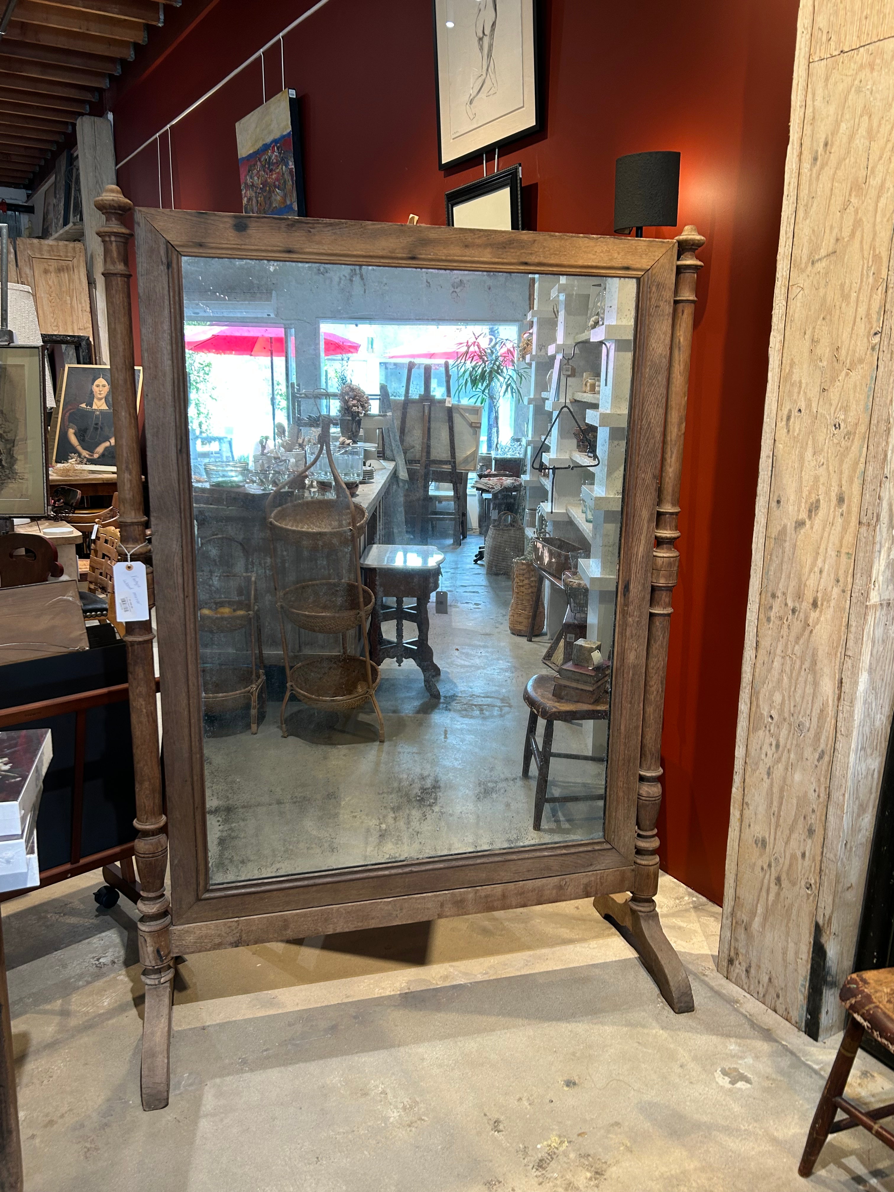 Vintage wood standing mirror