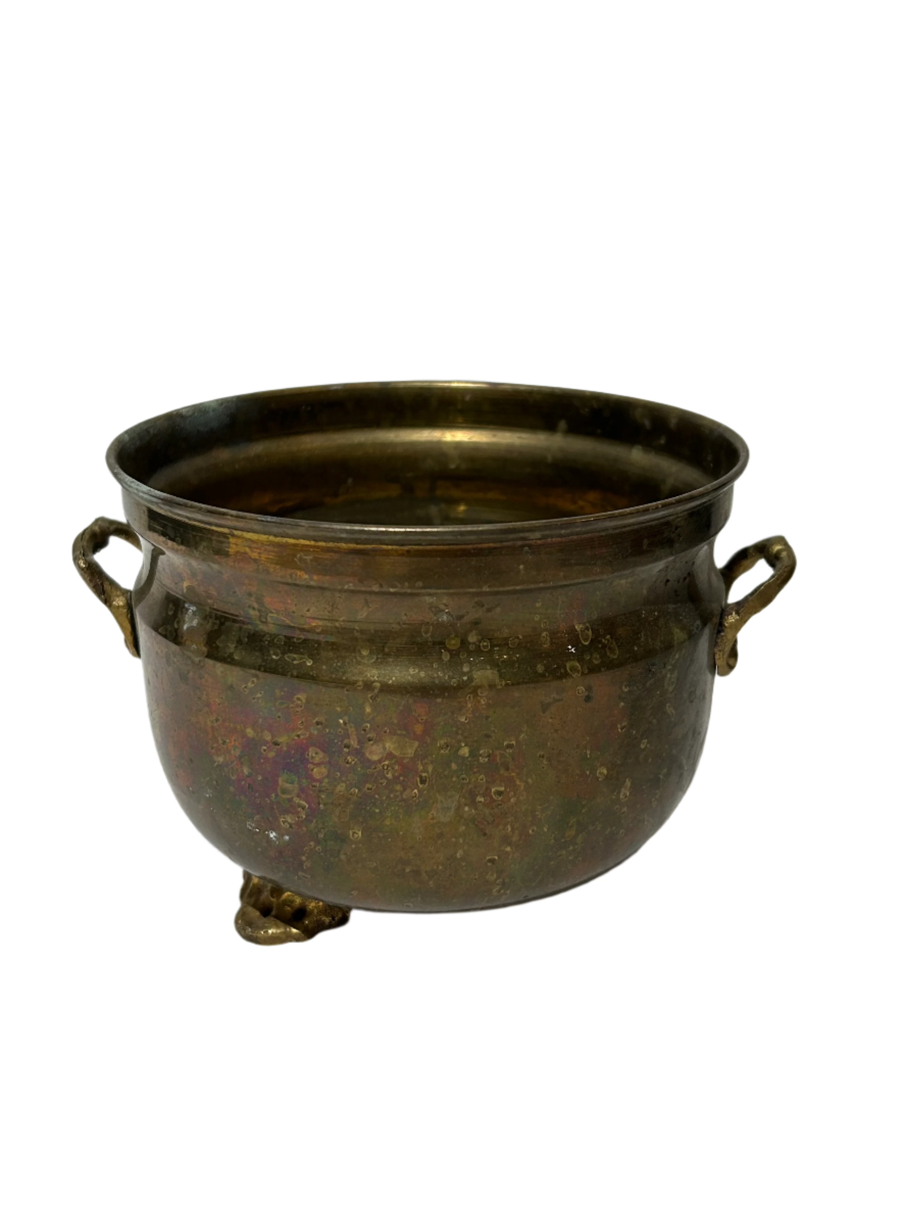 Vintage two-handled brass cauldron