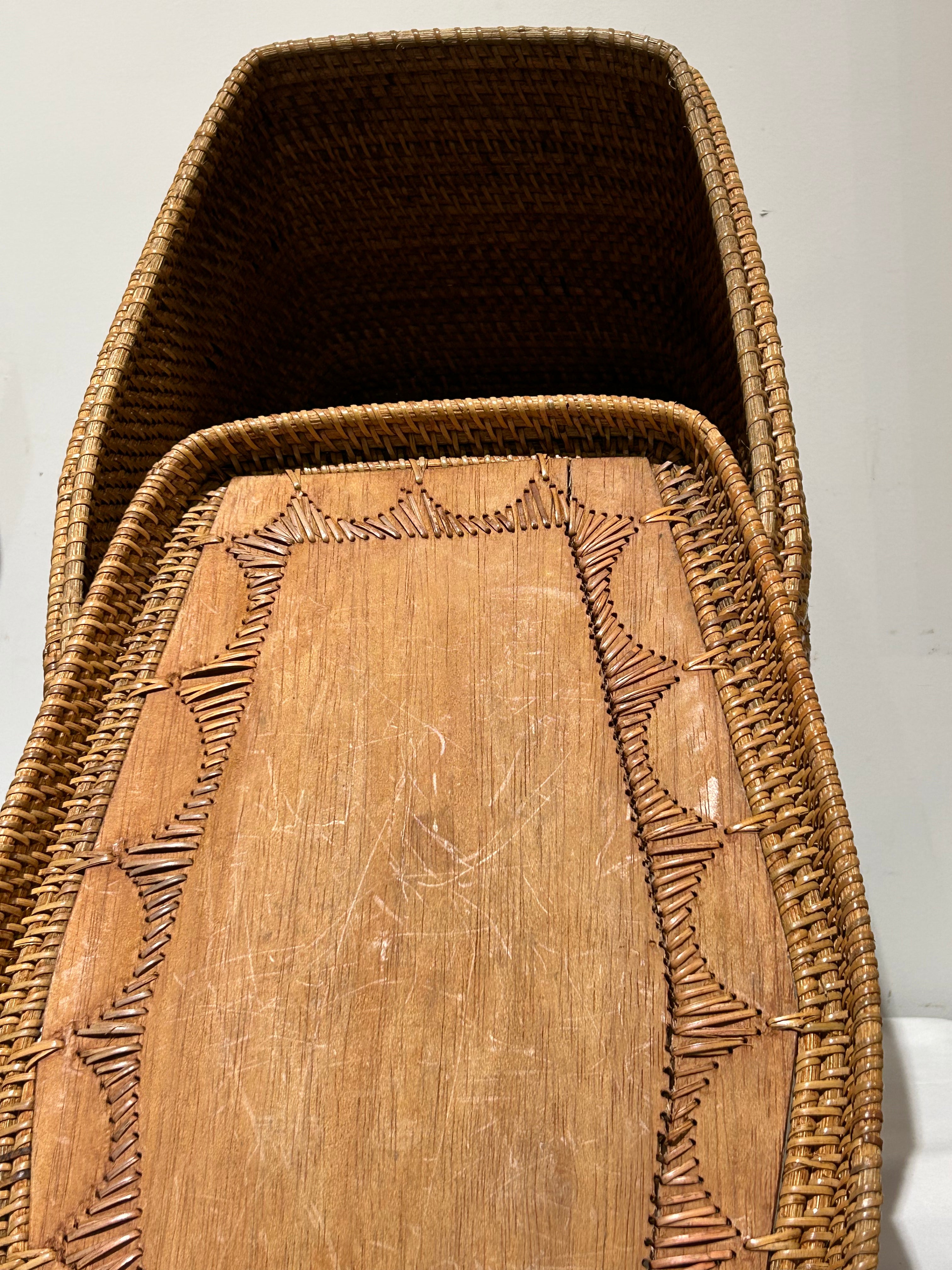 Vintage woven basket with wood lid