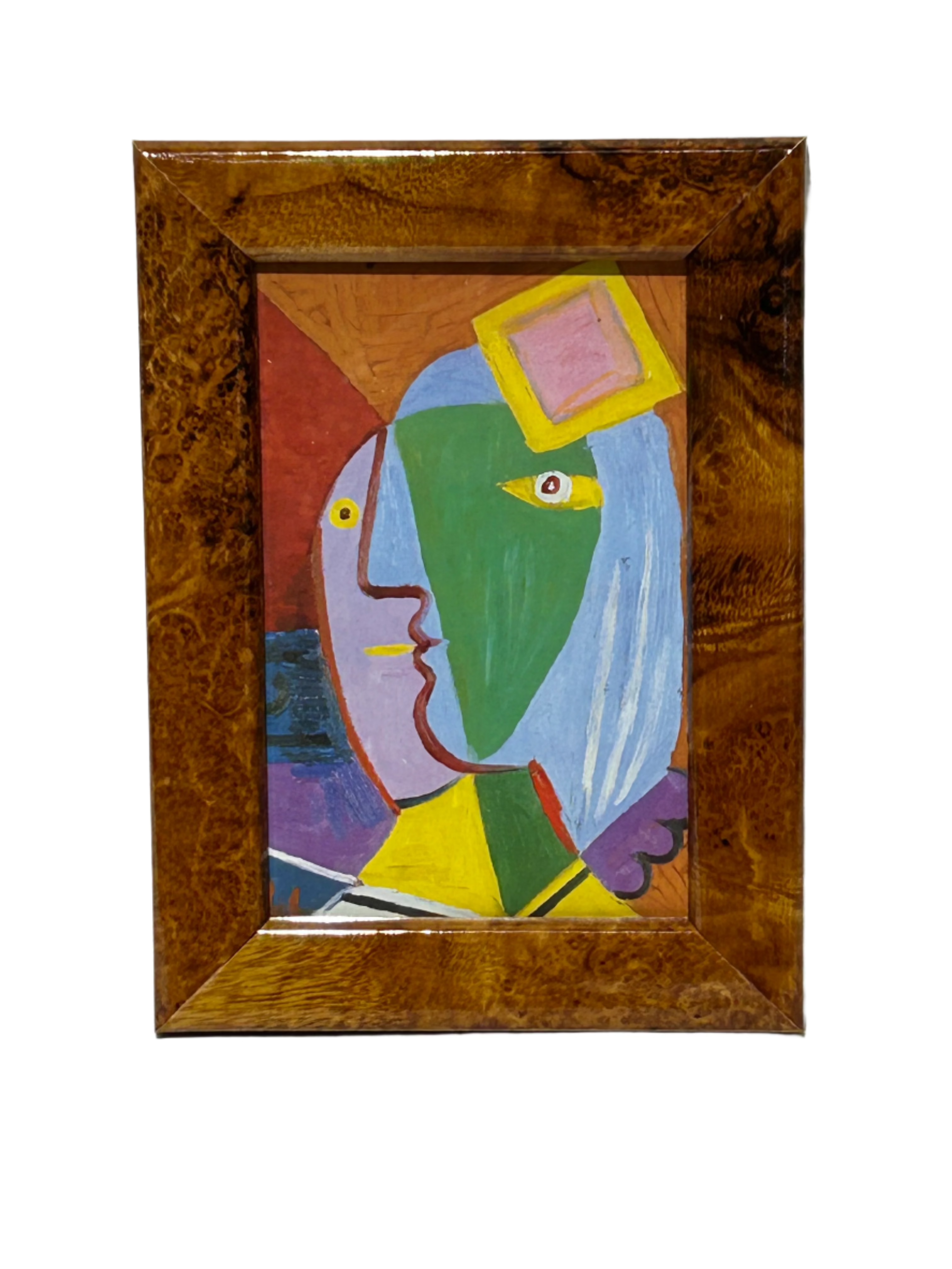 Vintage burl wood frame with Woman with Cap Picasso print