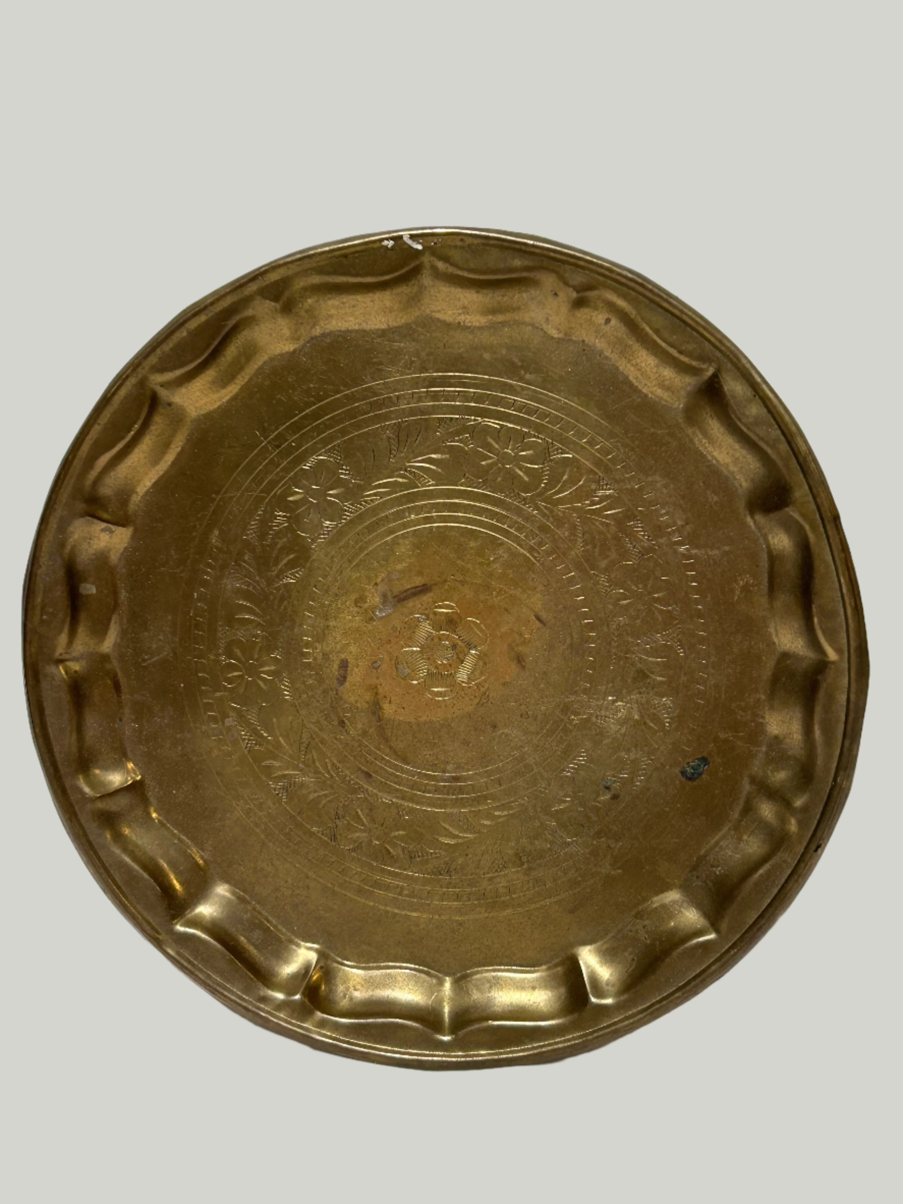 Vintage engraved brass tray