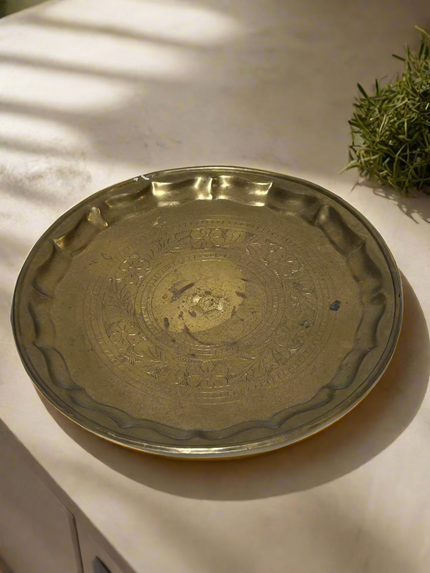 Vintage engraved brass tray