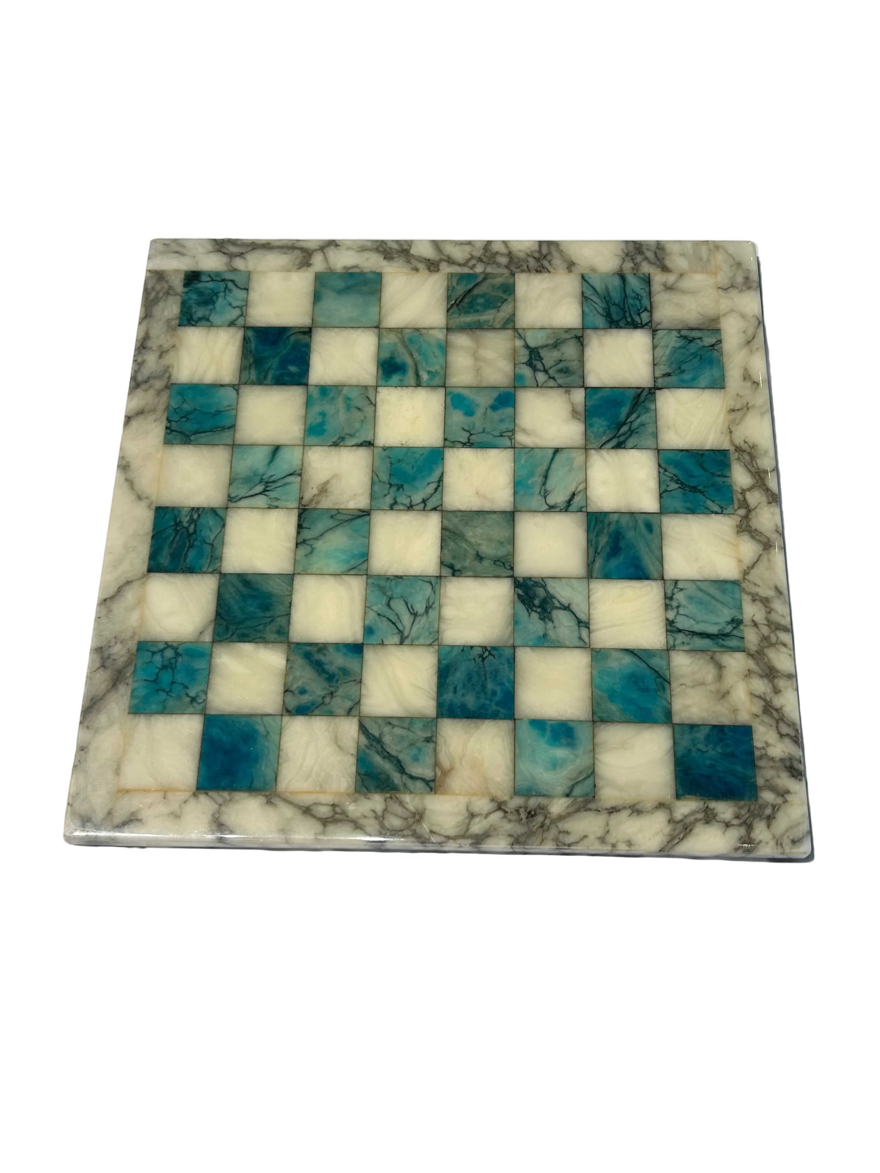 Vintage blue & ivory marble chess set
