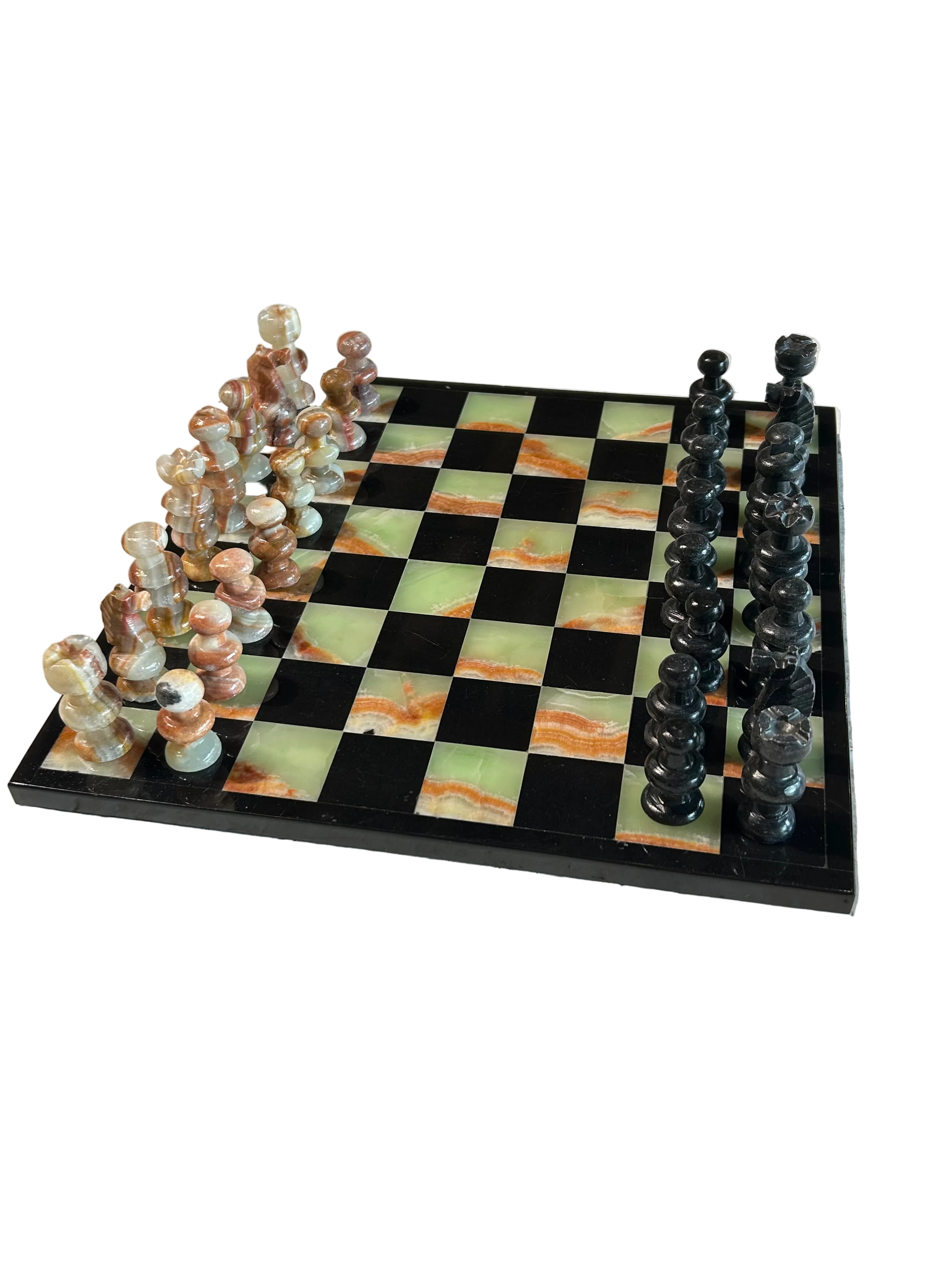 Vintage black & onyx stone chess set