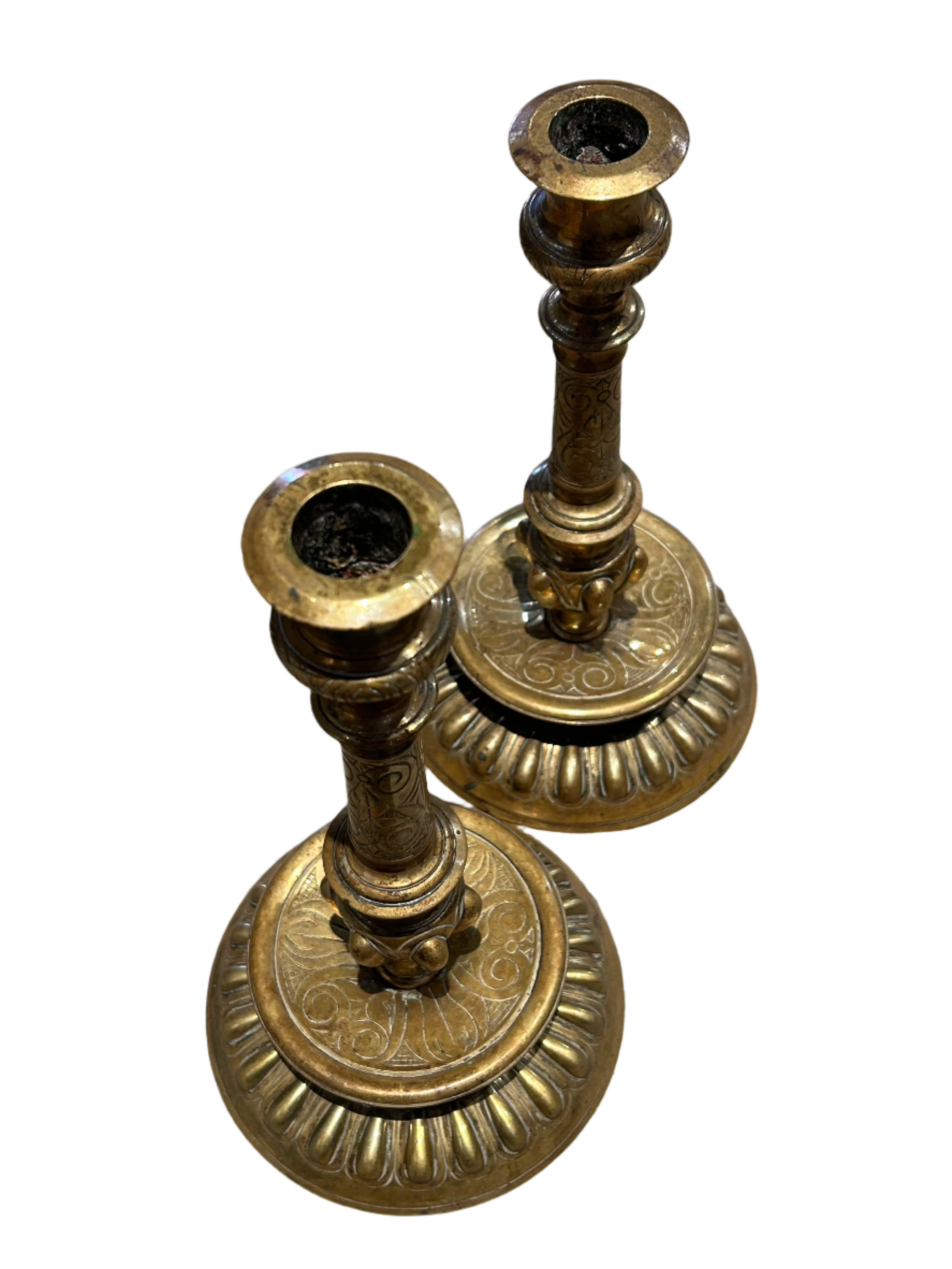 Vintage pair of ornate brass candleholders