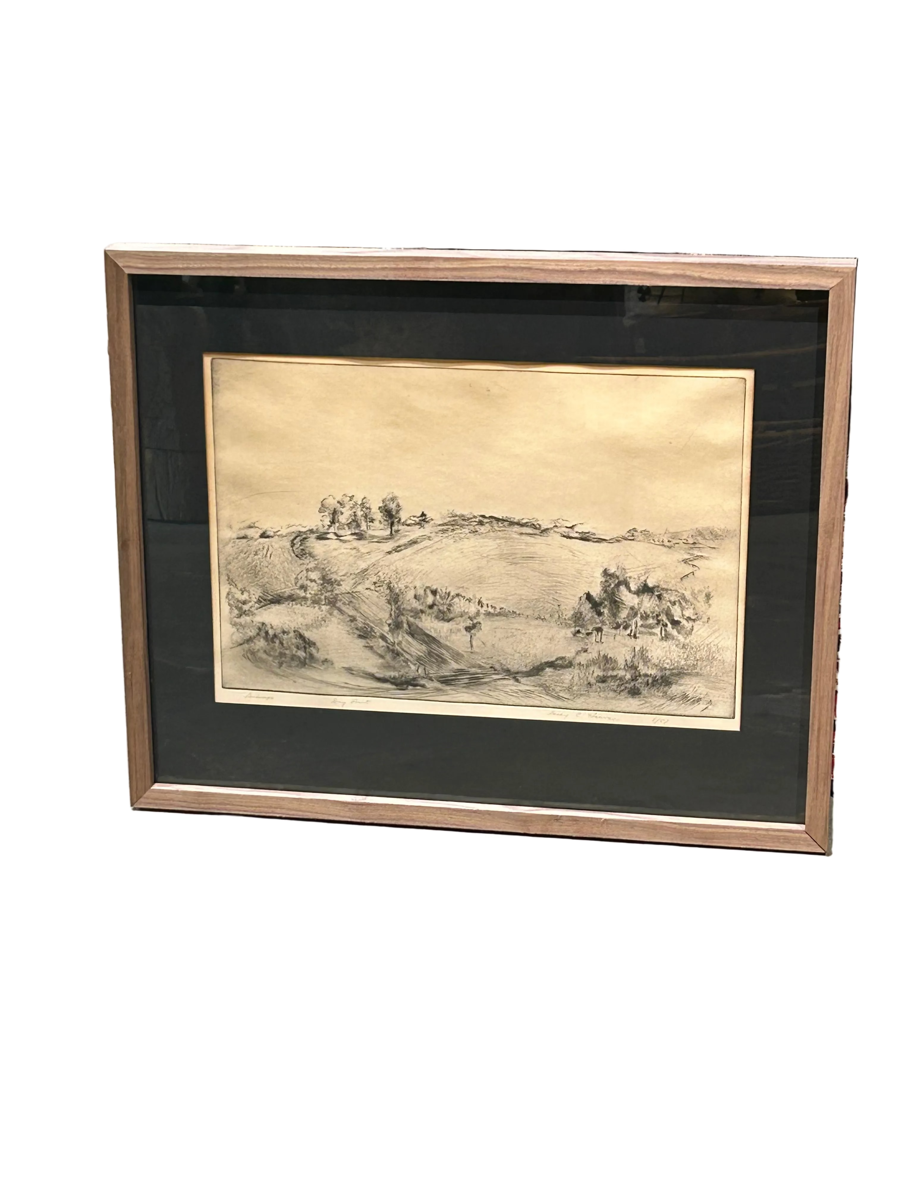 Vintage charcoal farmland sketch