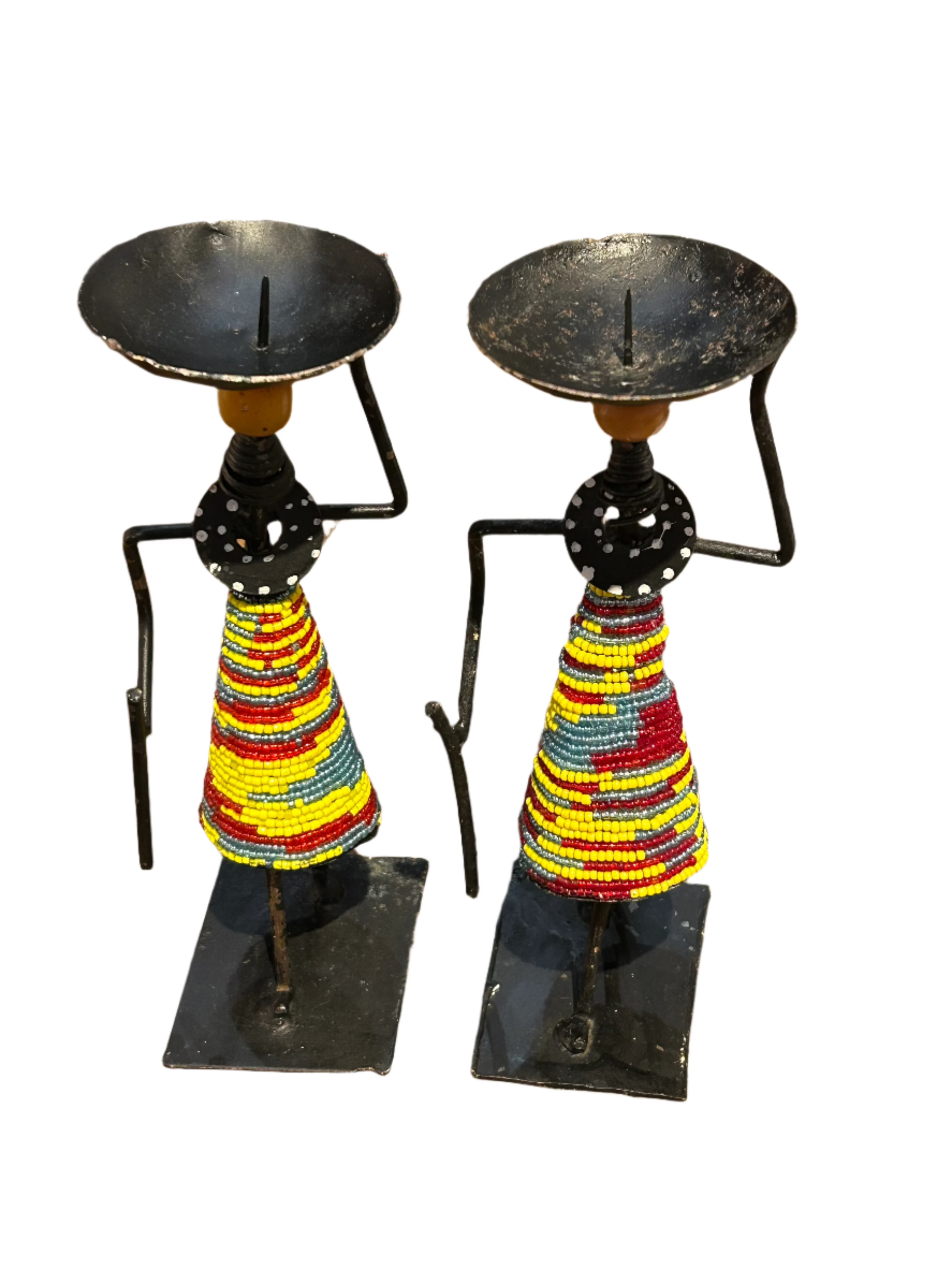 Vintage set of African metal candle holders