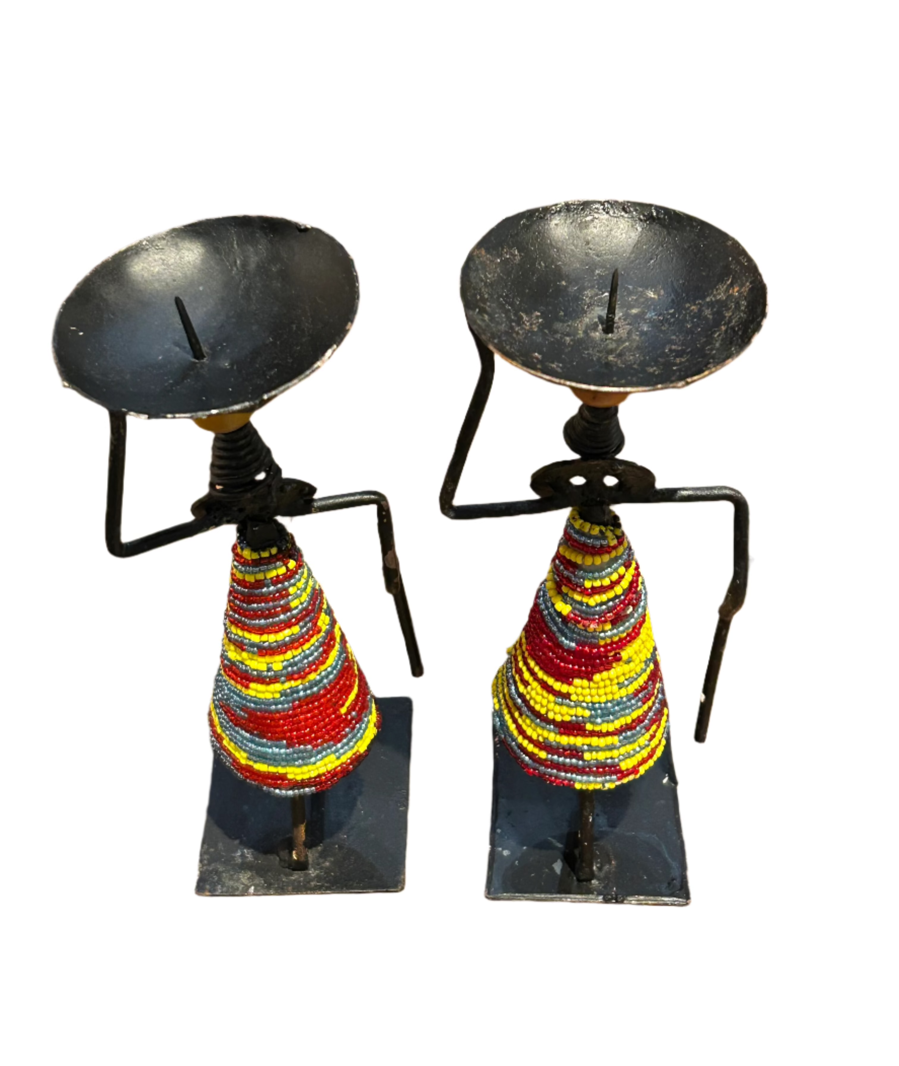 Vintage set of African metal candle holders