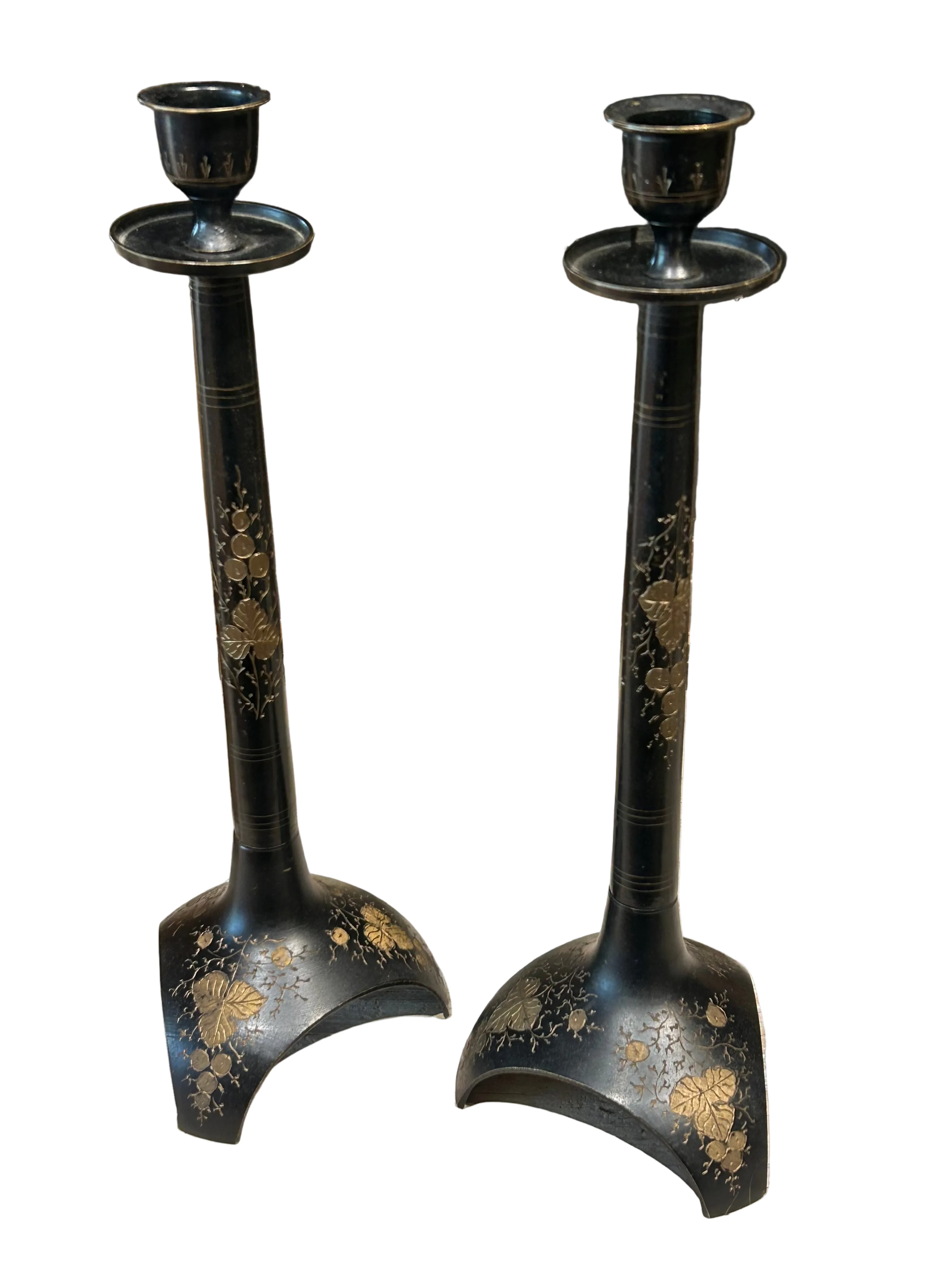 Vintage engraved brass candleholders