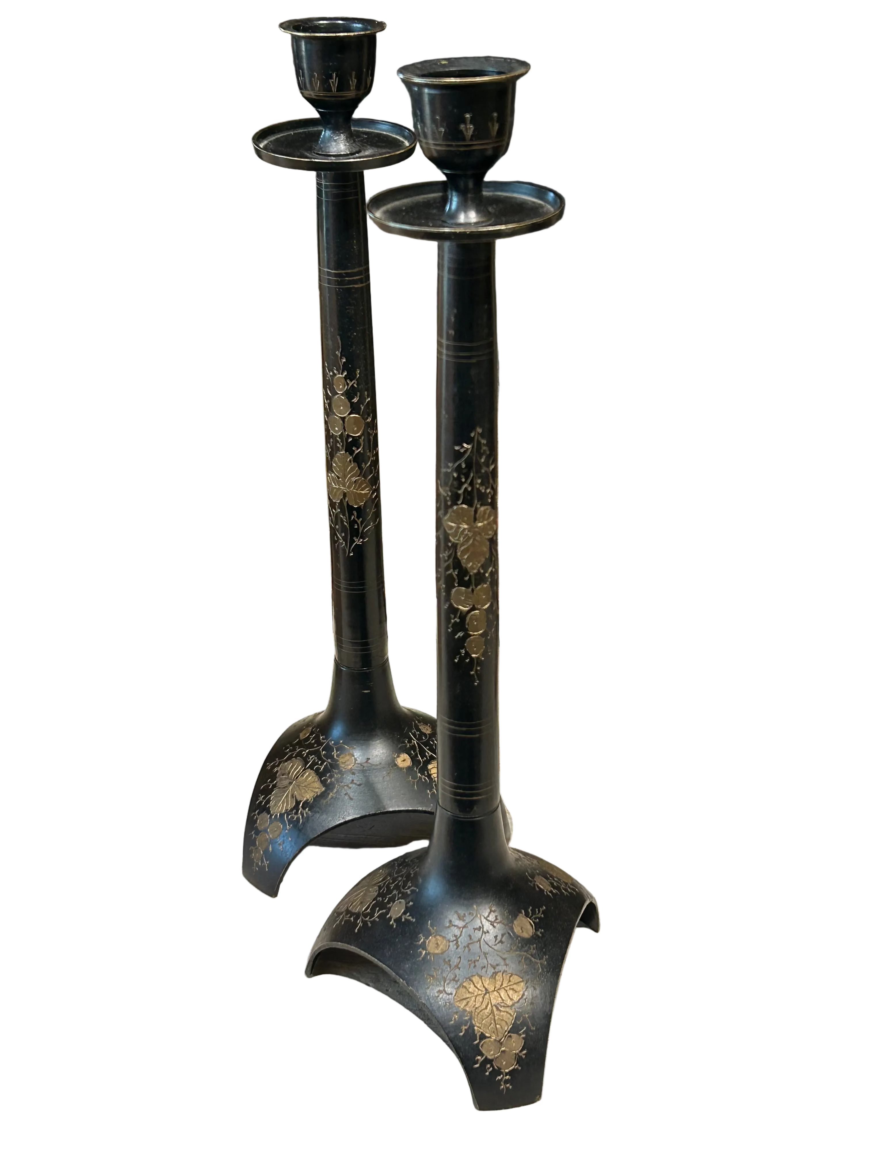 Vintage engraved brass candleholders