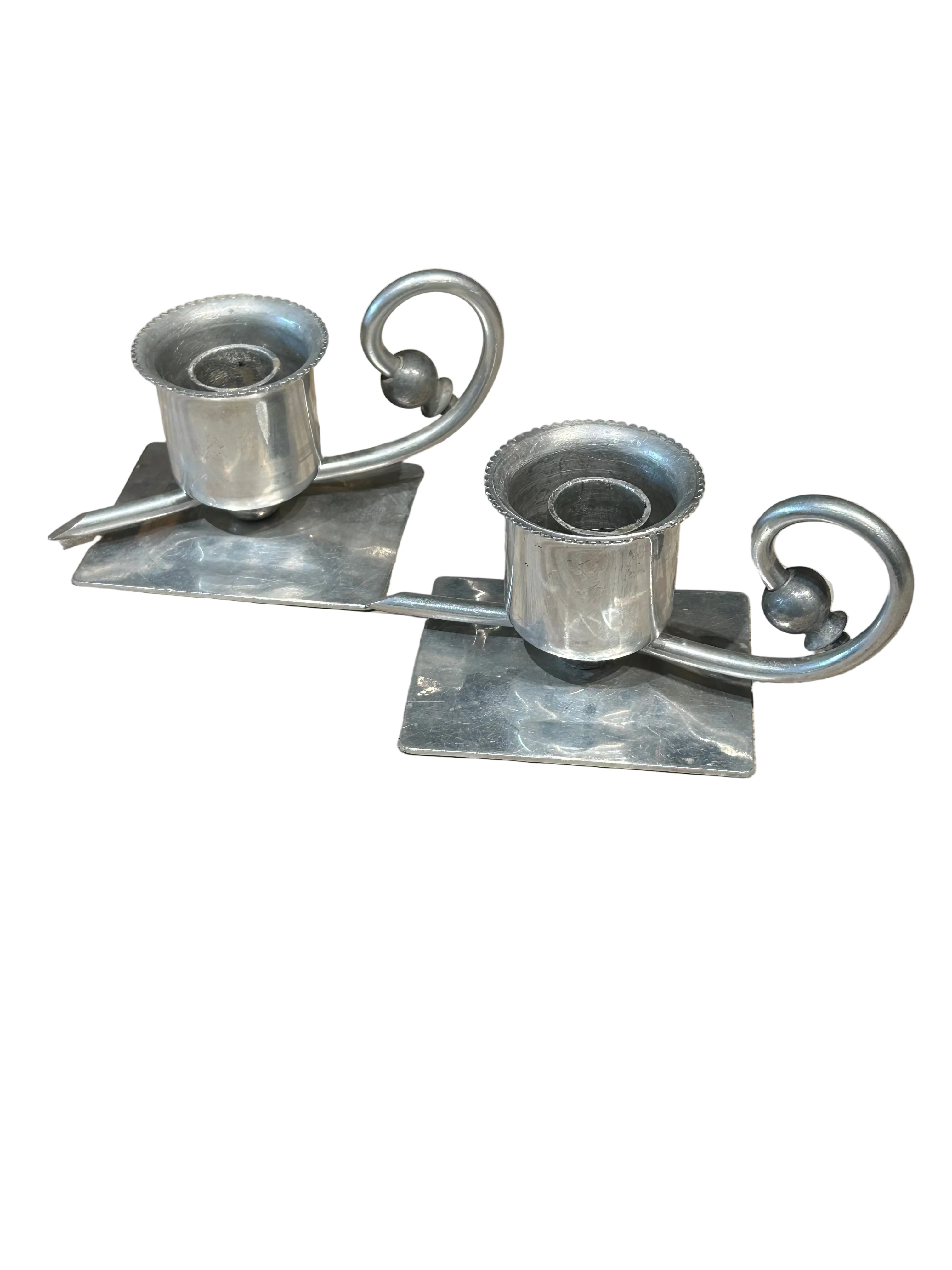 Vintage pair of aluminum chamber stick candleholders