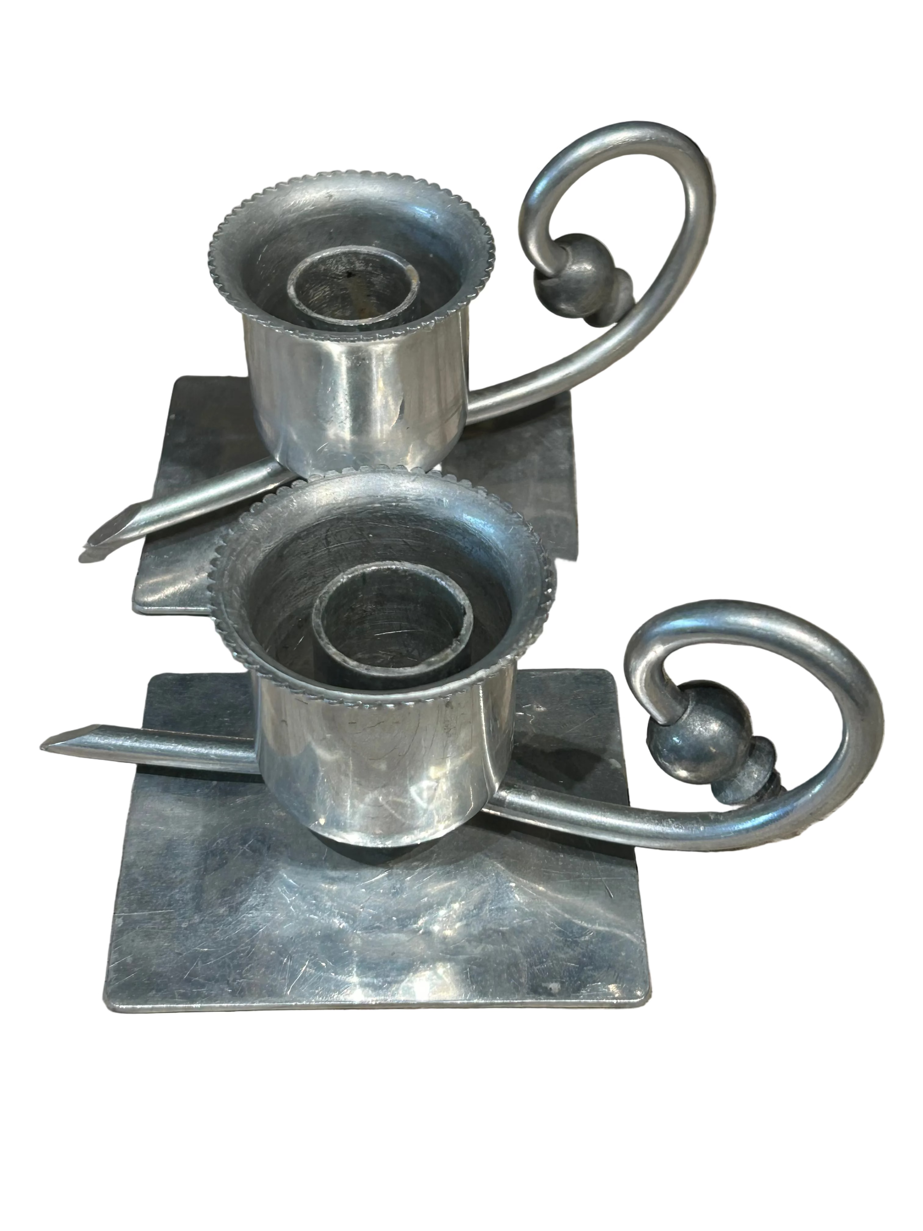 Vintage pair of aluminum chamber stick candleholders