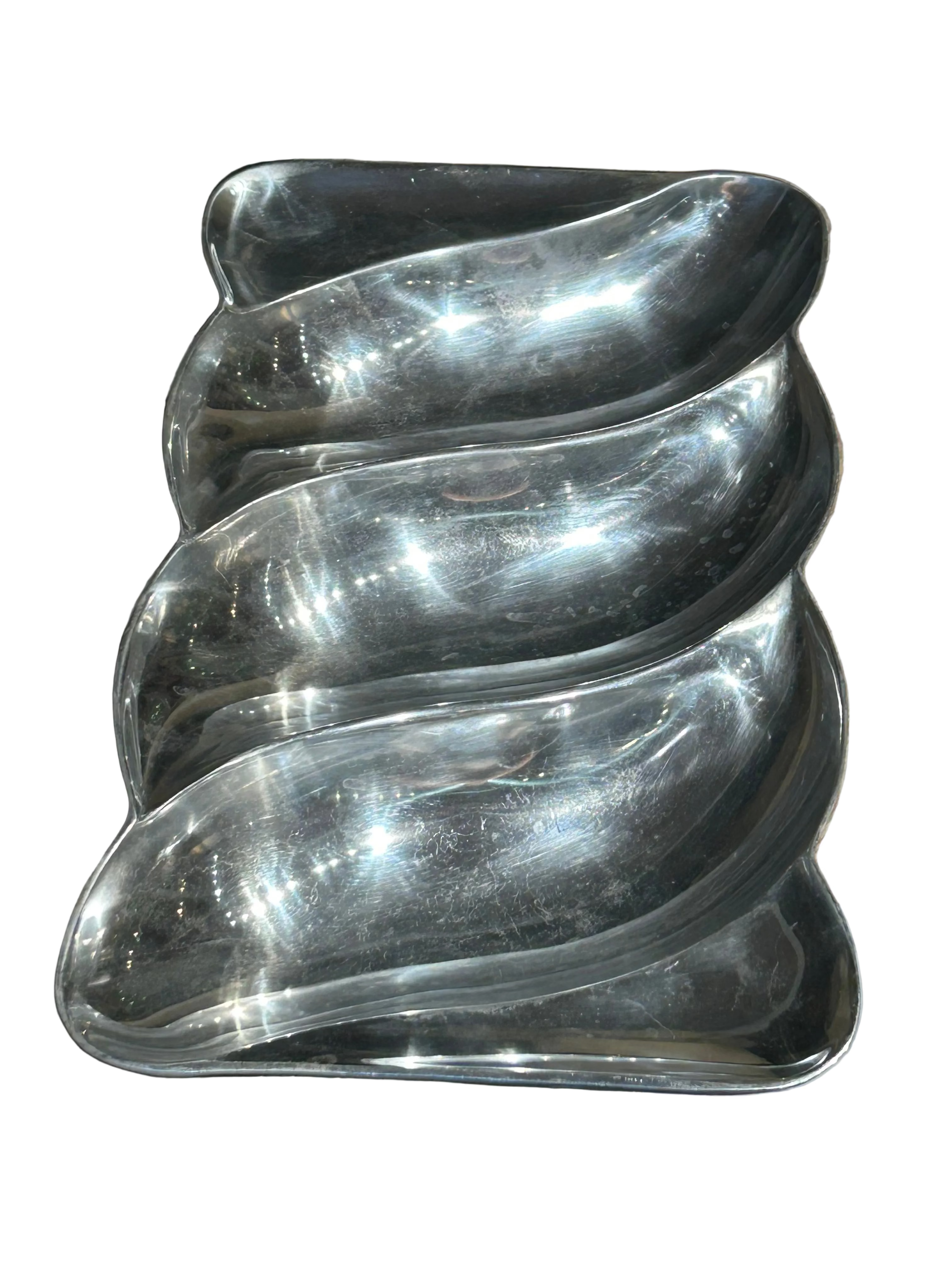 Vintage silver-toned metal centerpiece tray