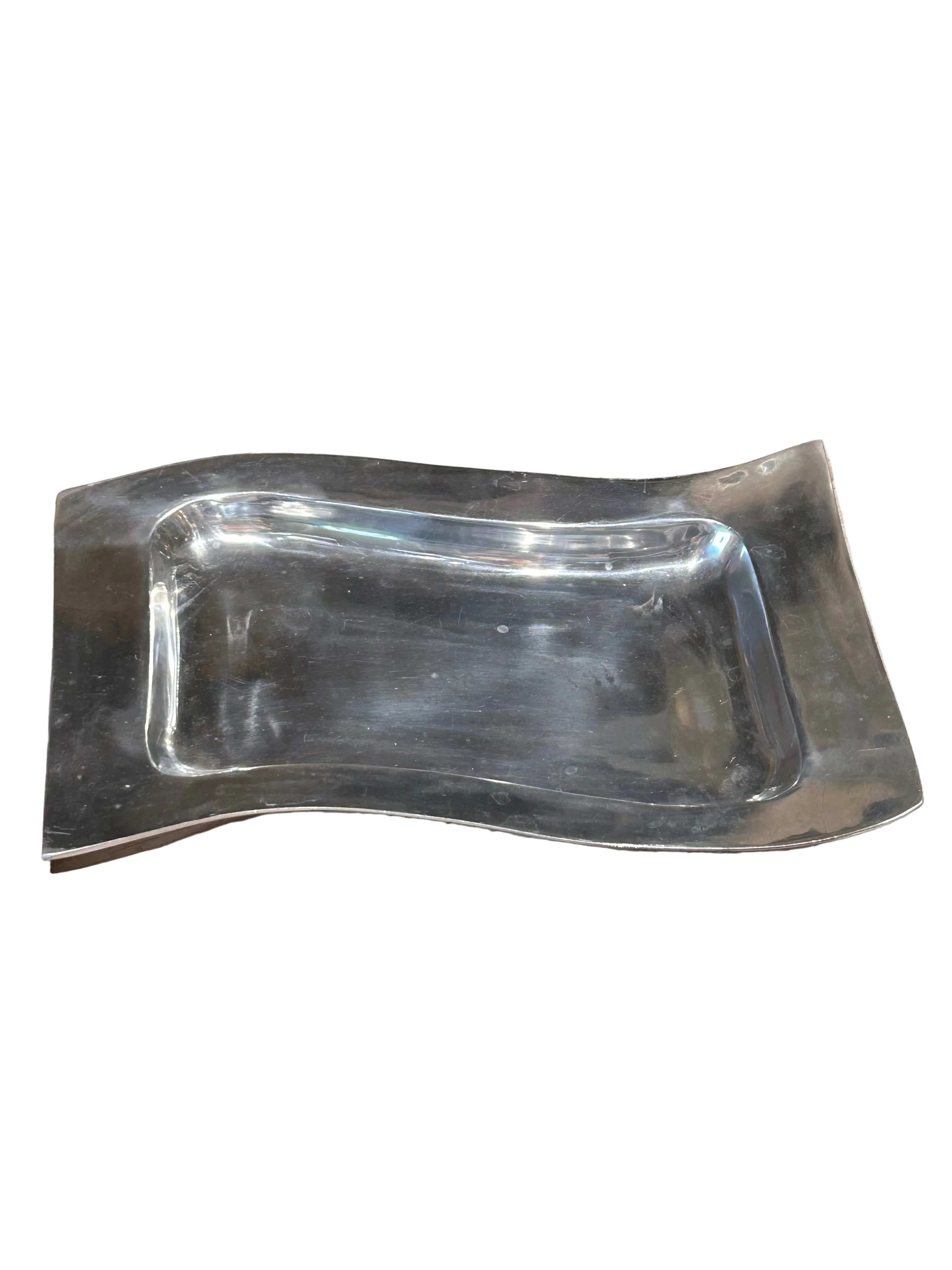 Vintage wavy silver-toned metal centerpiece tray