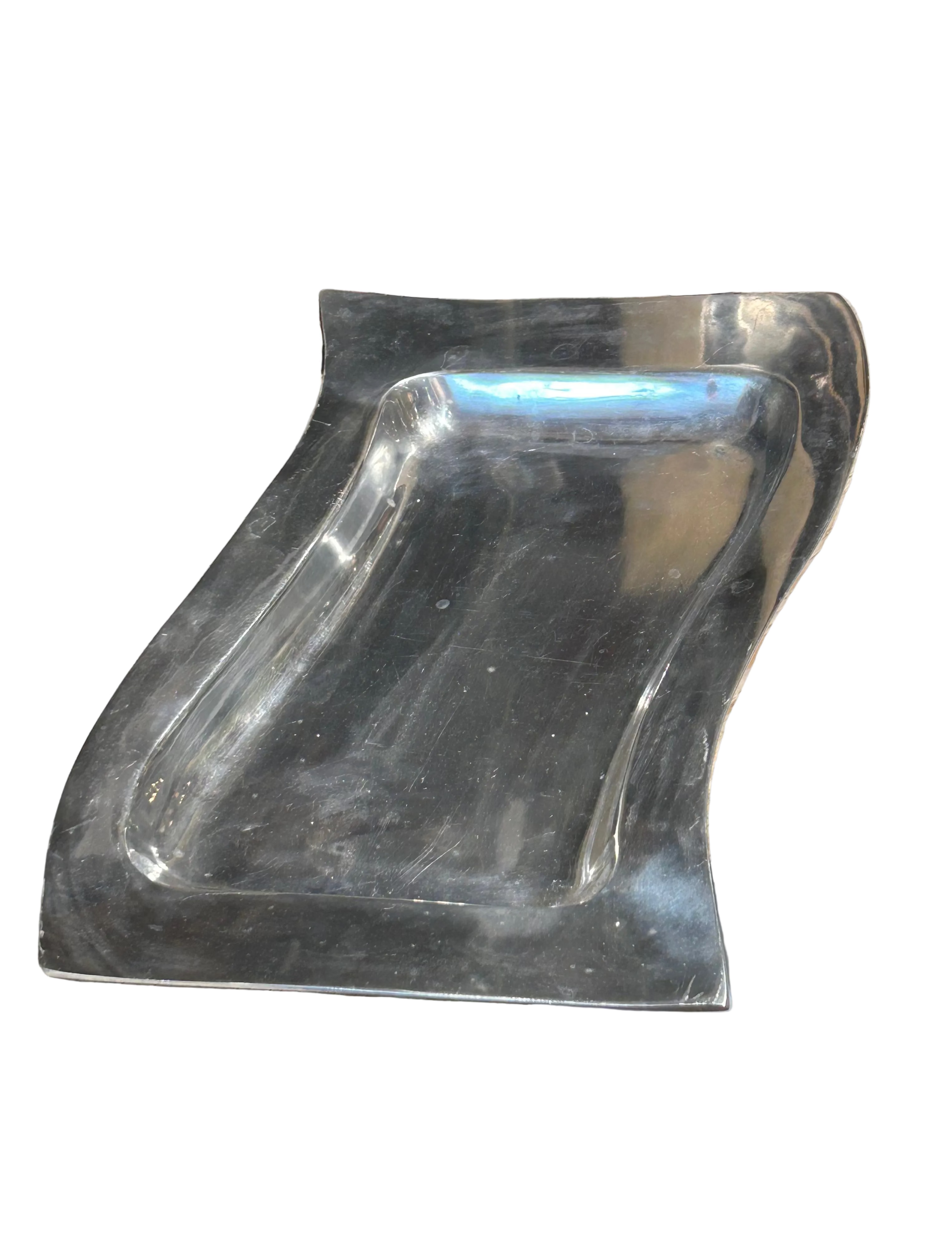 Vintage wavy silver-toned metal centerpiece tray