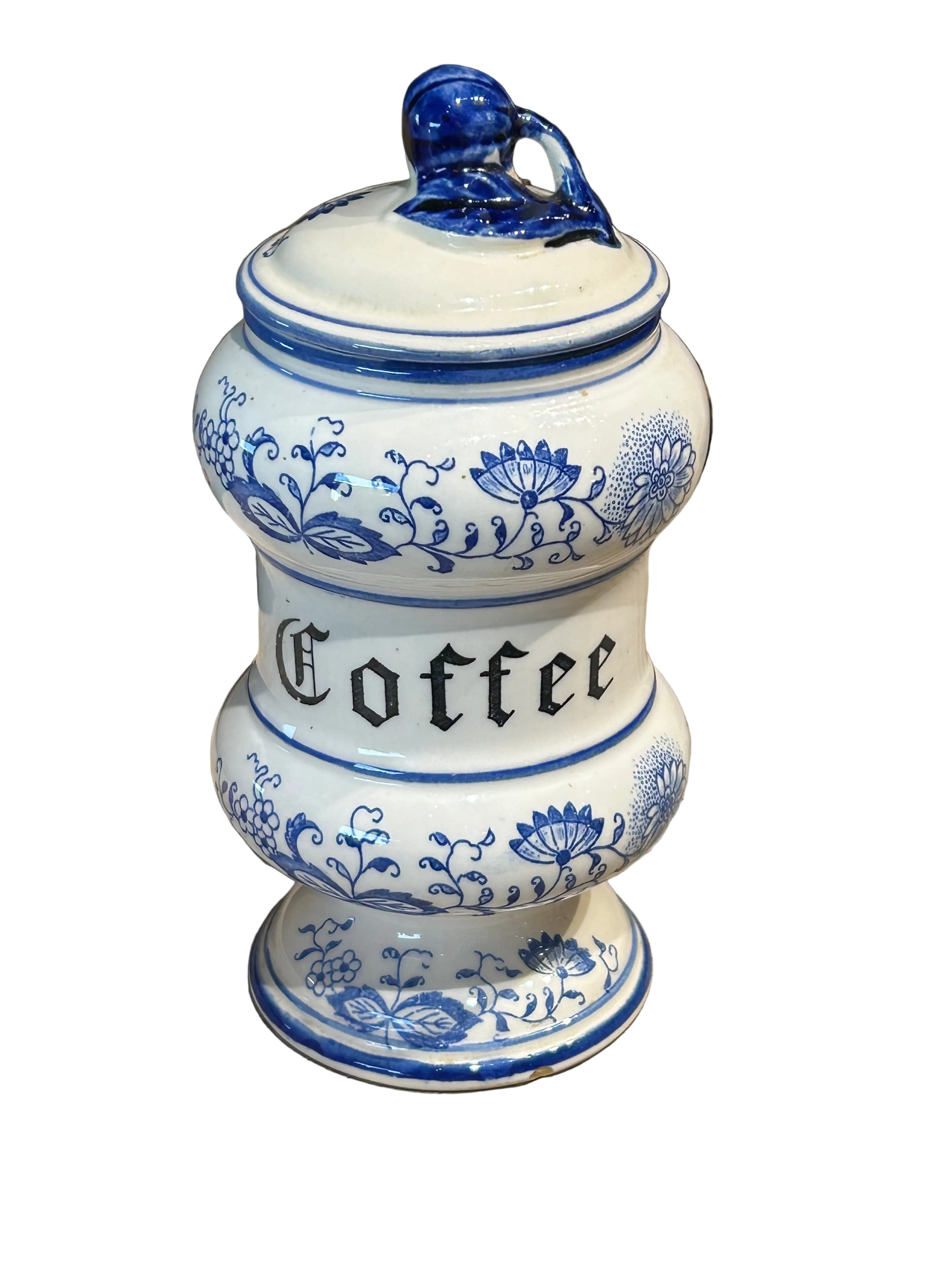 Vintage blue and white coffee jar