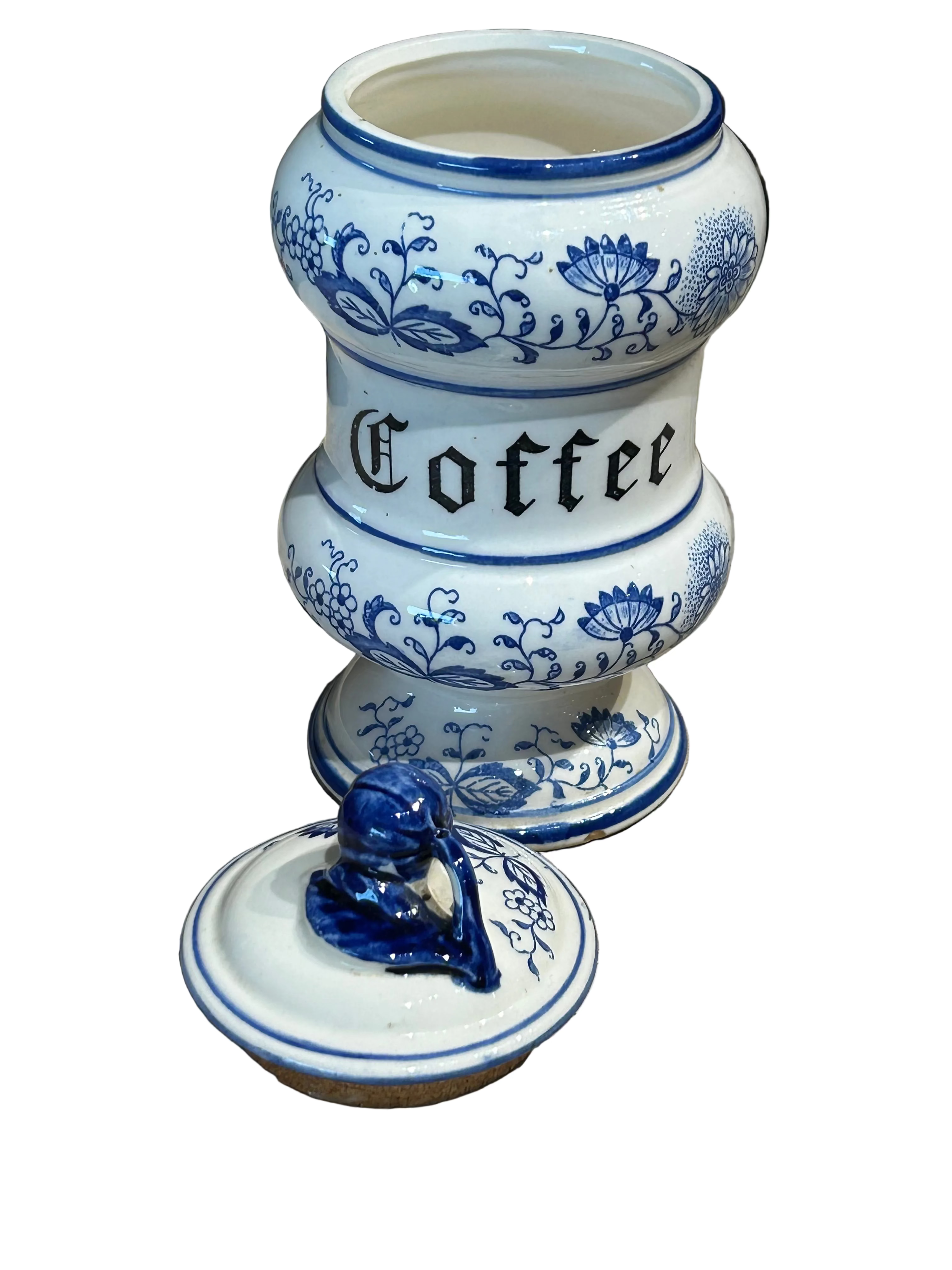 Vintage blue and white coffee jar