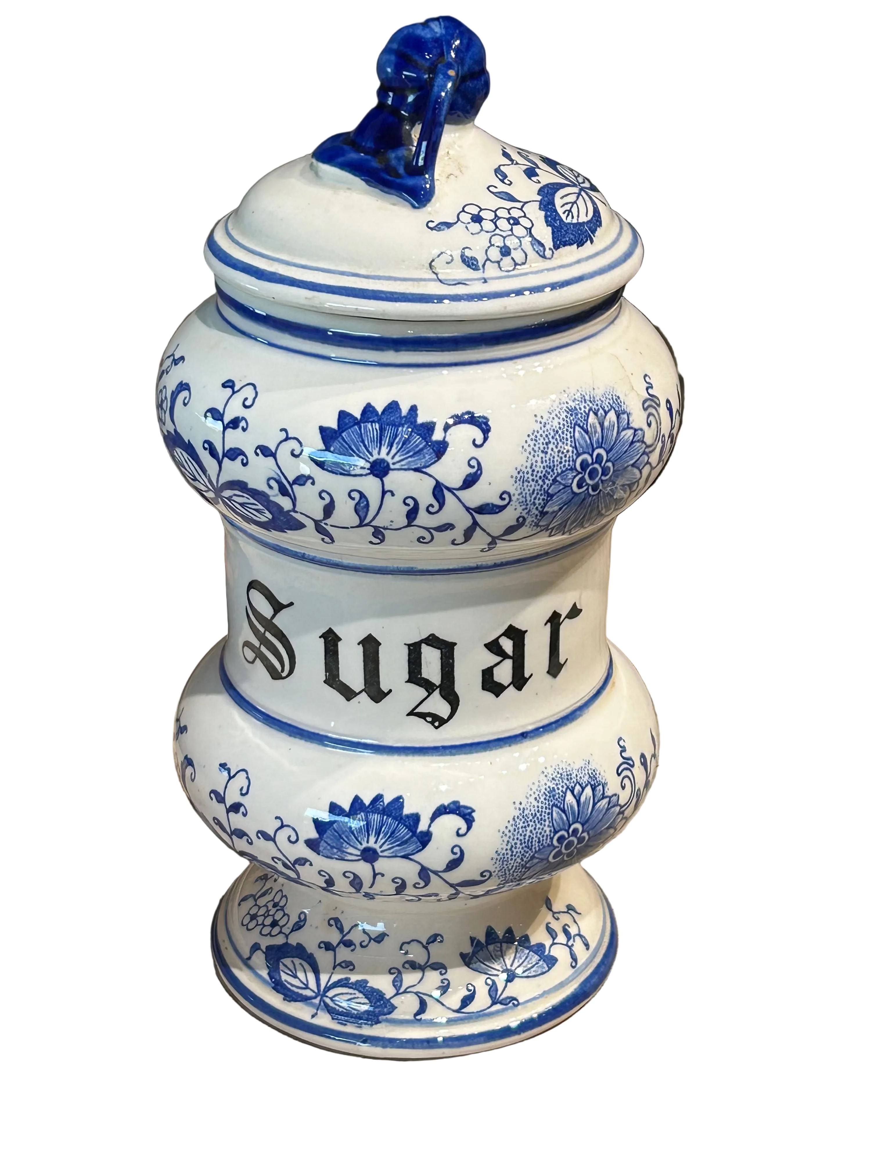 Vintage blue and white sugar jar