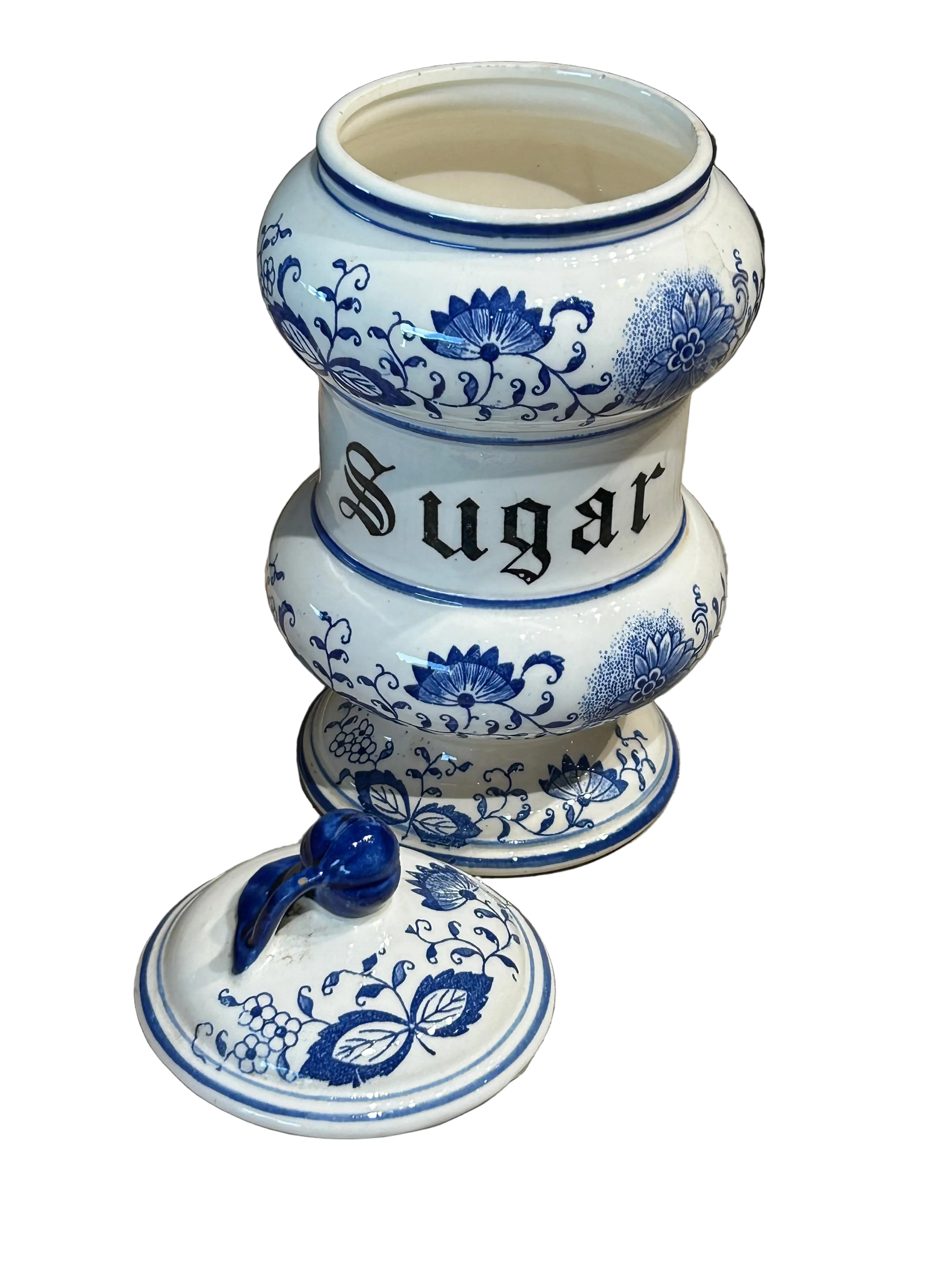 Vintage blue and white sugar jar