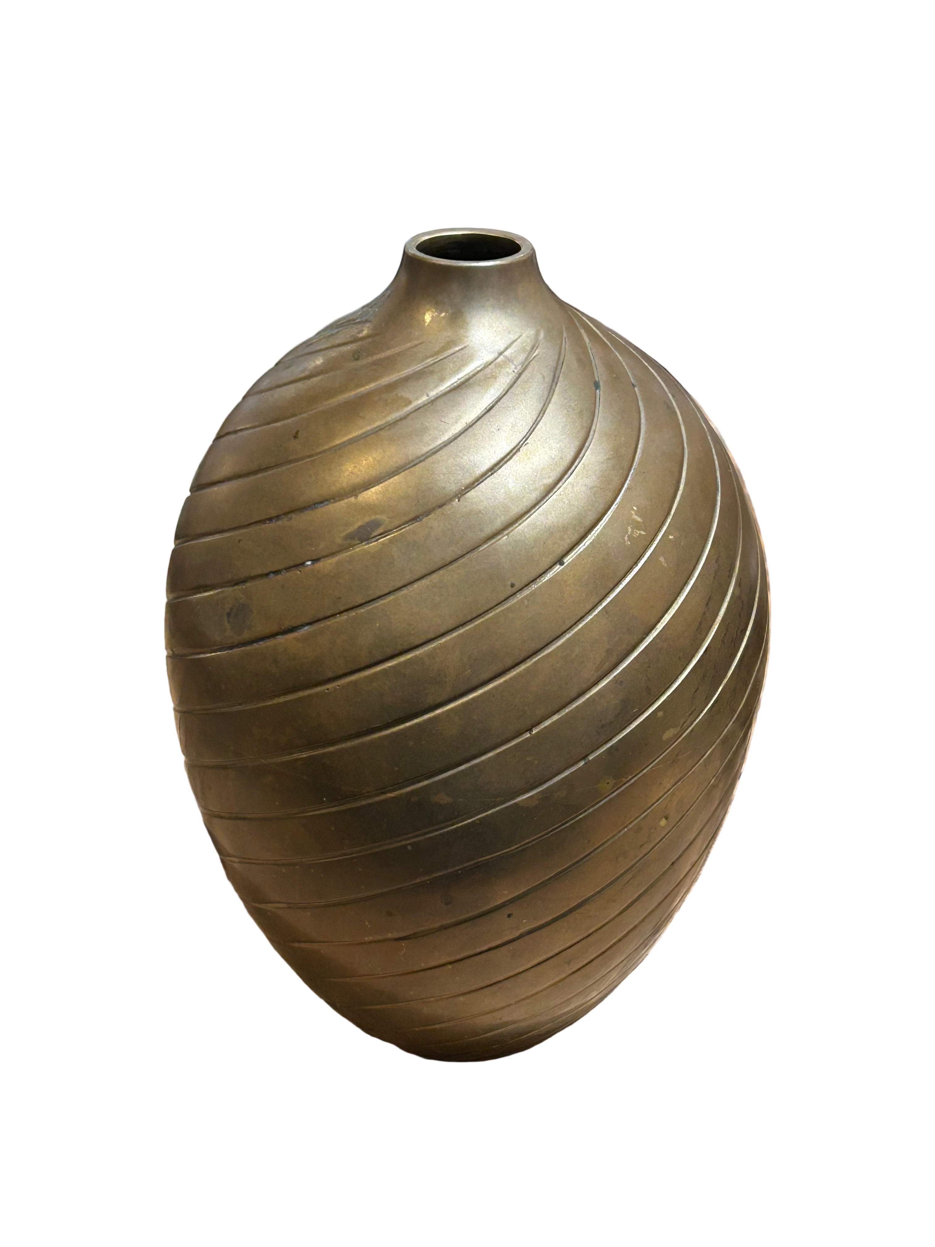 Vintage ribbed brass vase