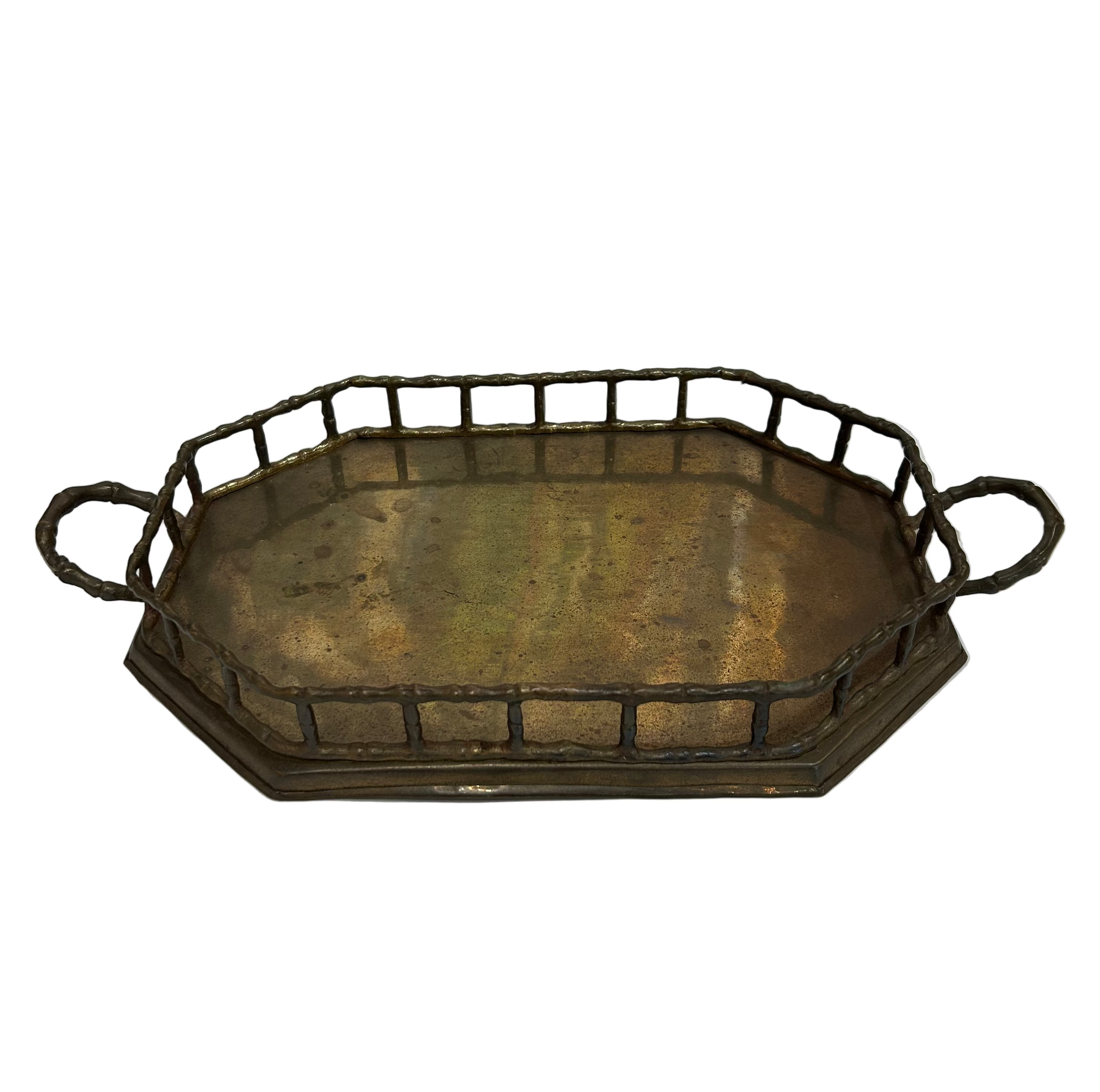 Vintage faux bamboo brass tray