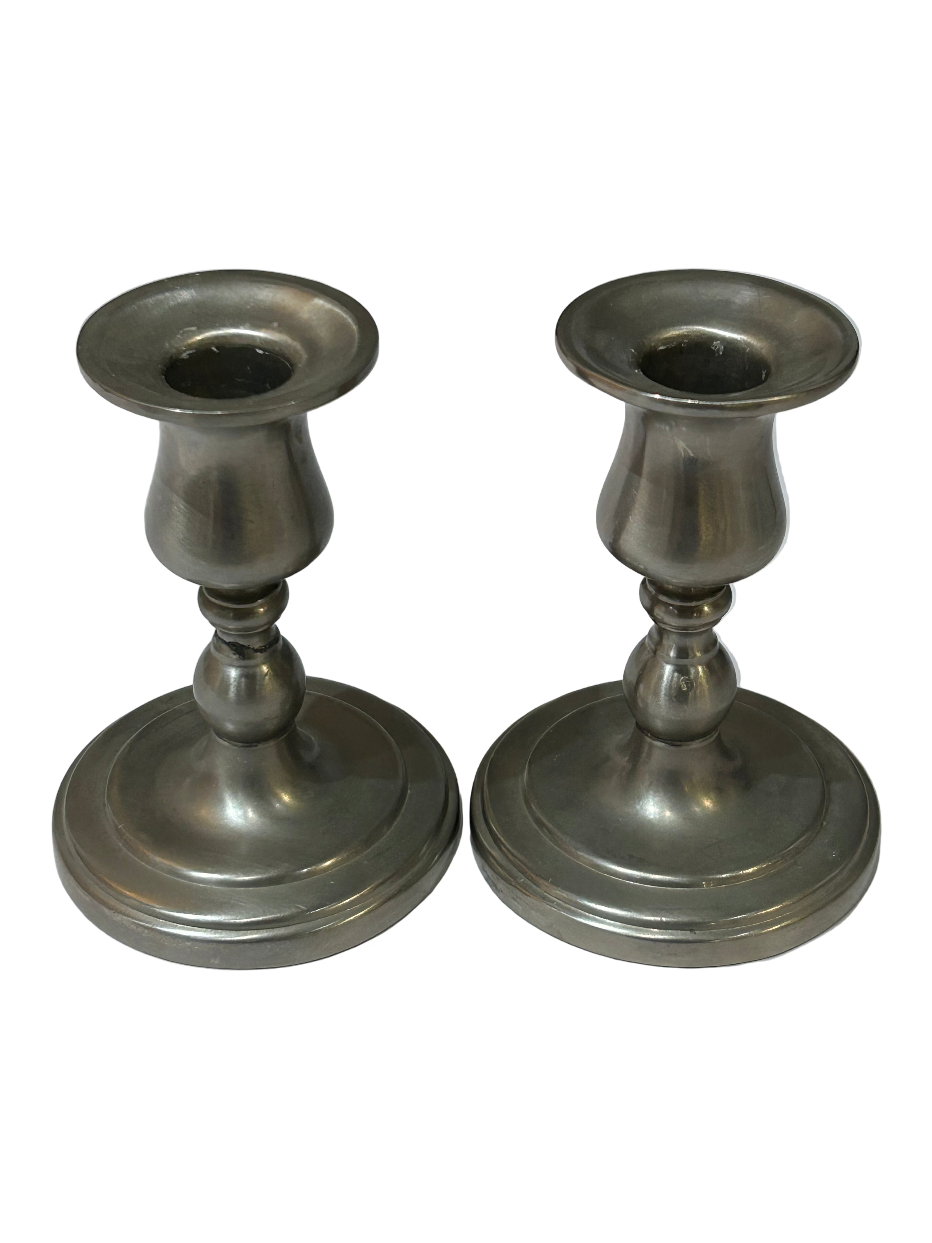 Vintage set of pewter candleholders