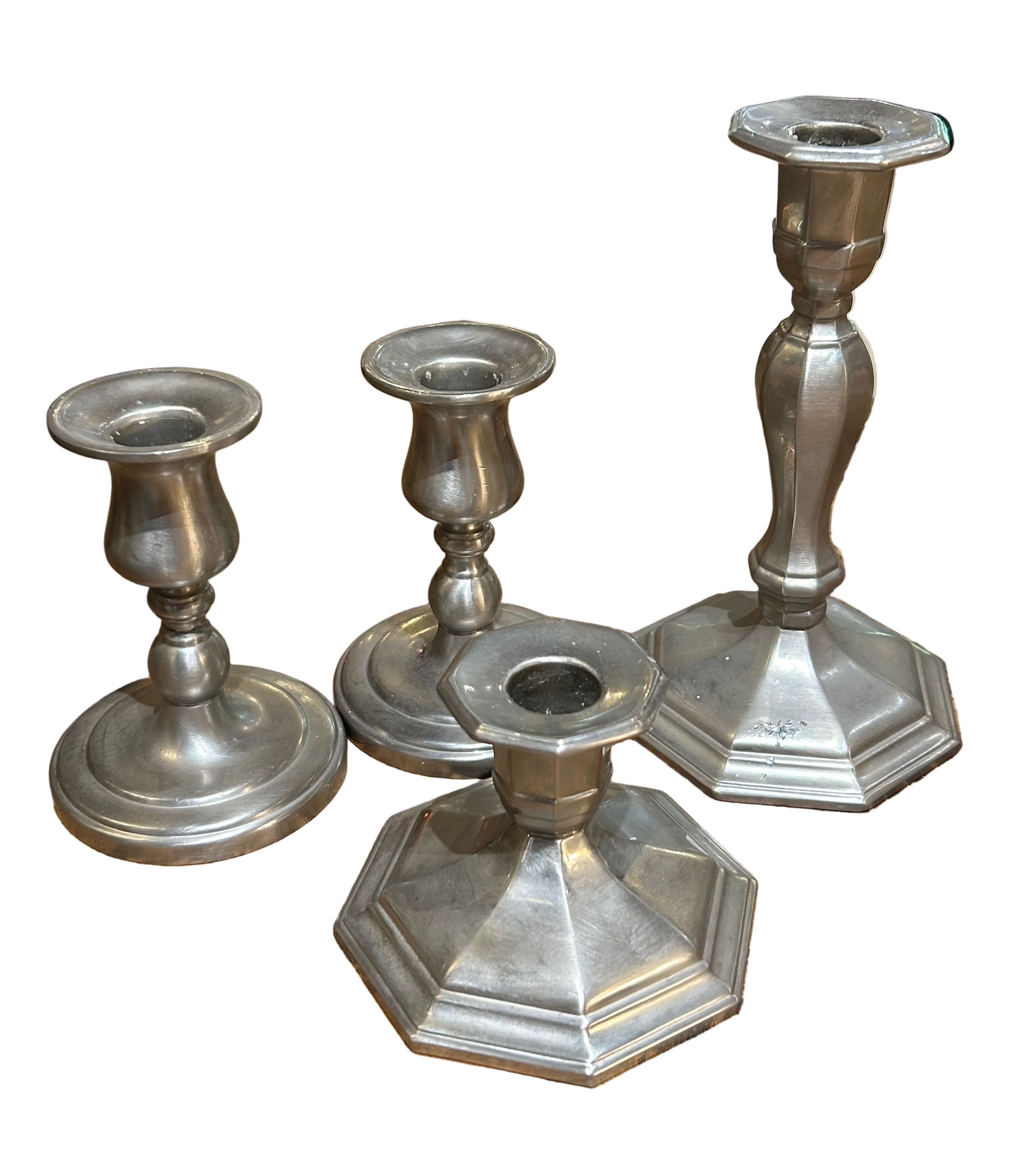 Vintage set of pewter candleholders