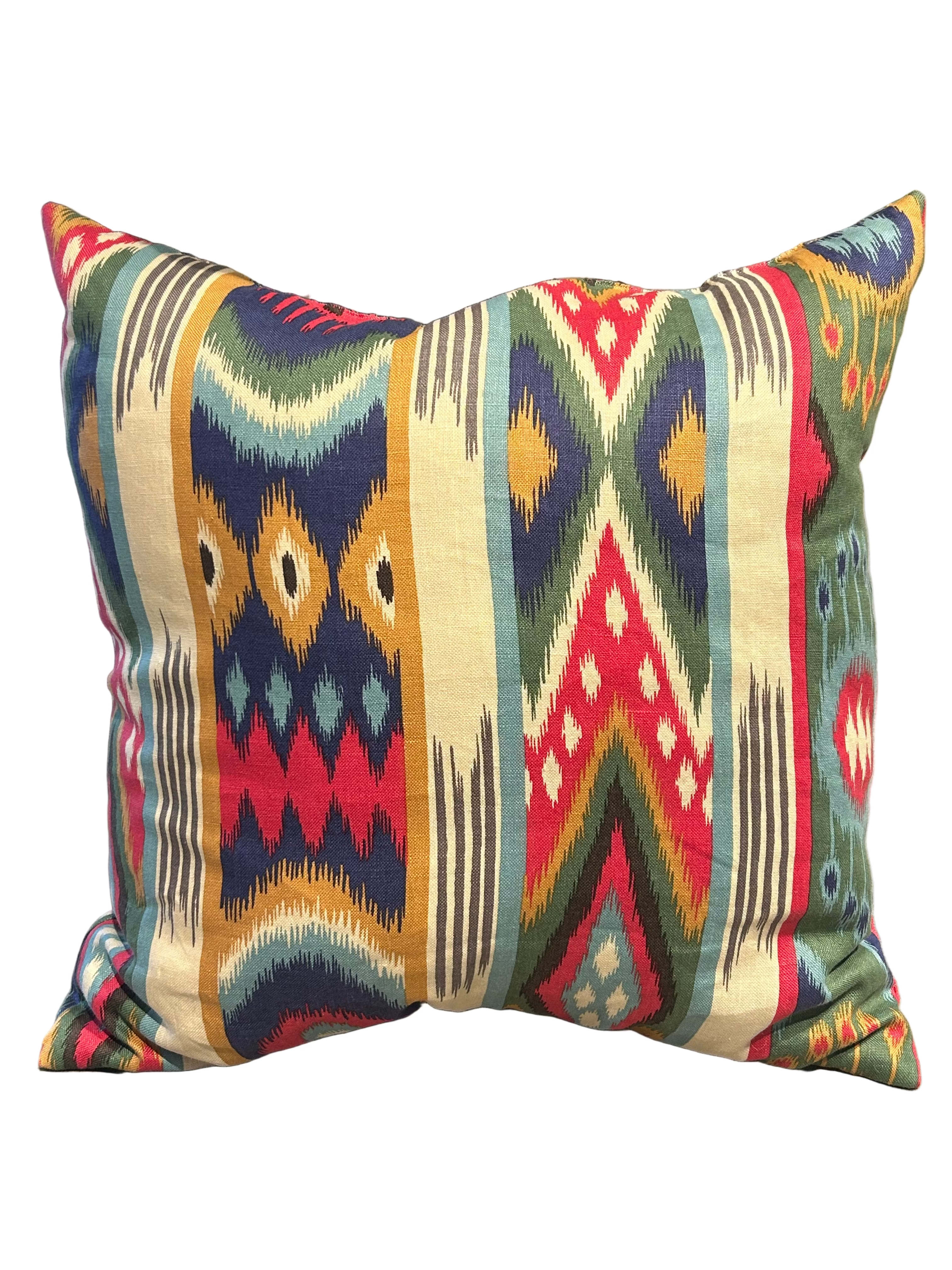 Vintage multicolored Ikat patterned pillow