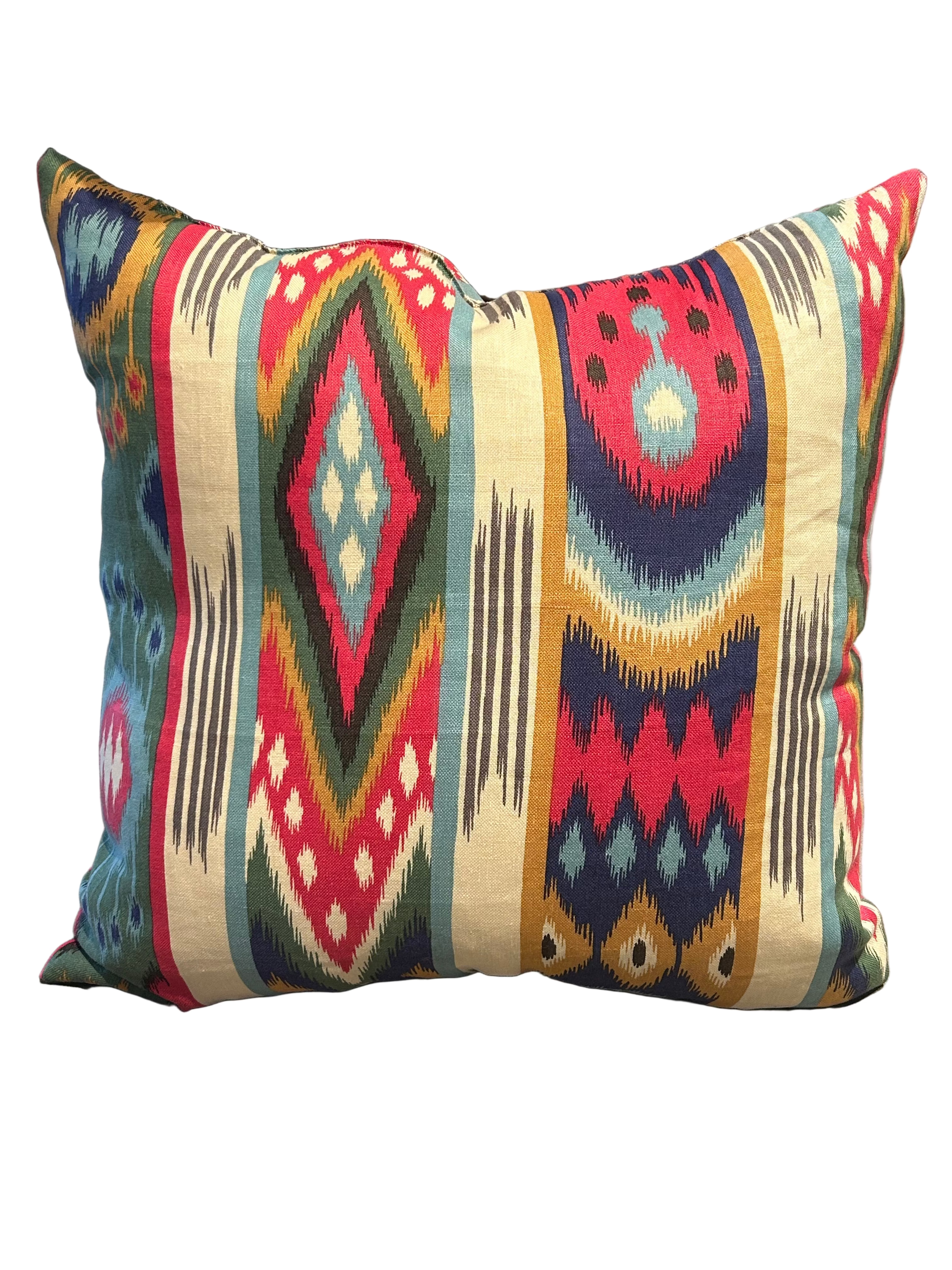 Vintage multicolored Ikat patterned pillow