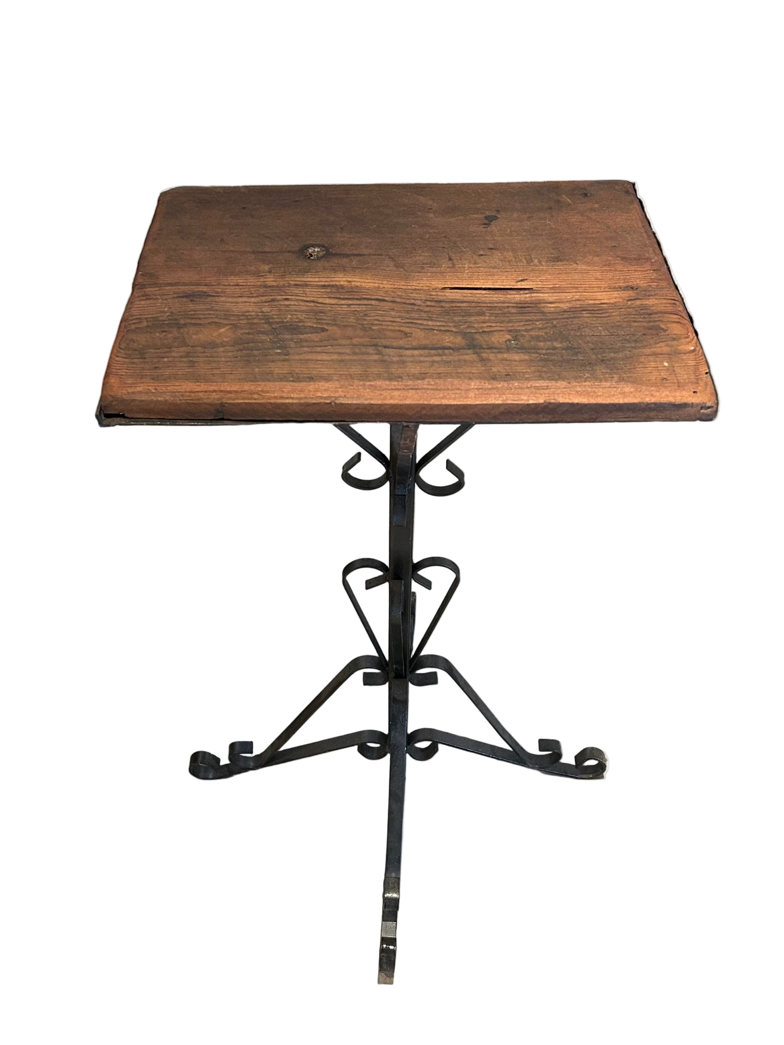 Vintage wrought iron table with wood top