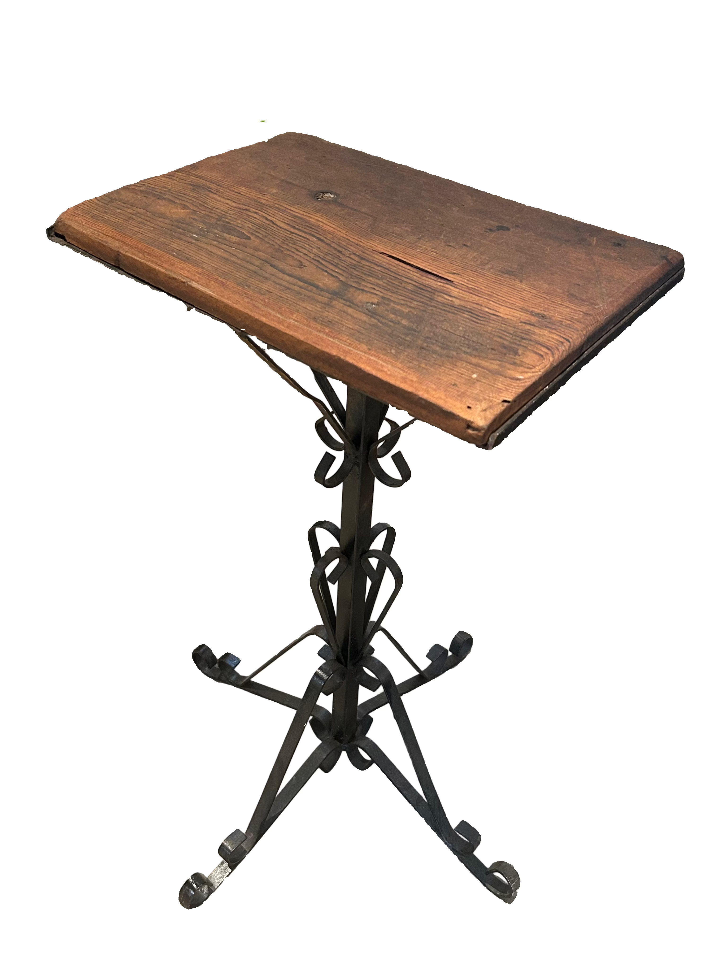 Vintage wrought iron table with wood top