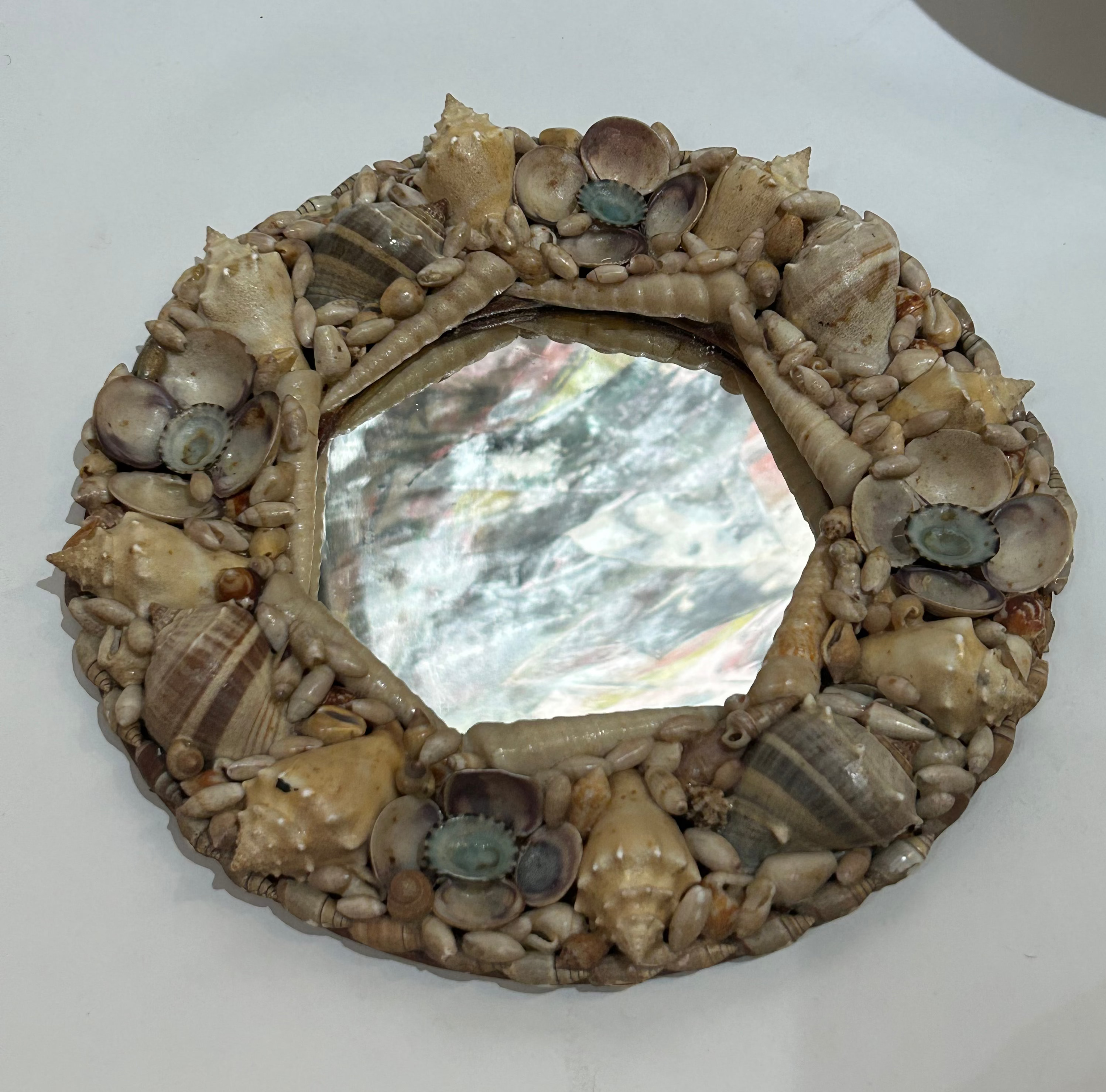Vintage round seashell mirror