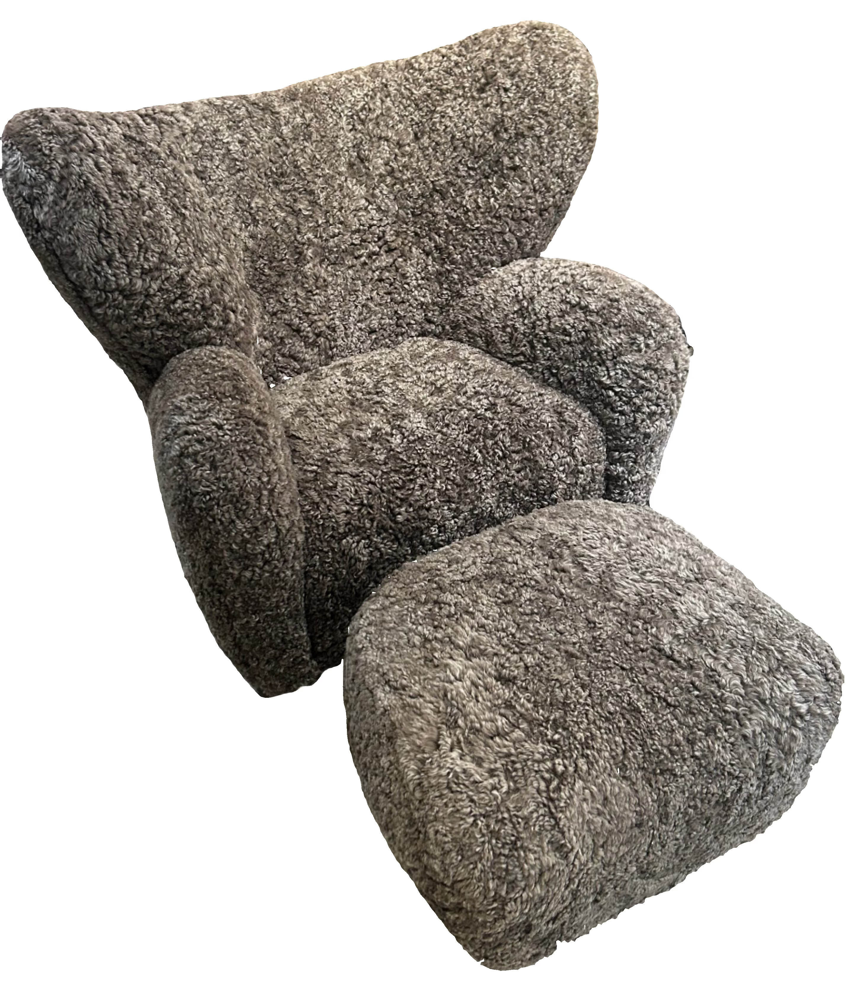 Gray sheepskin chair and ottoman