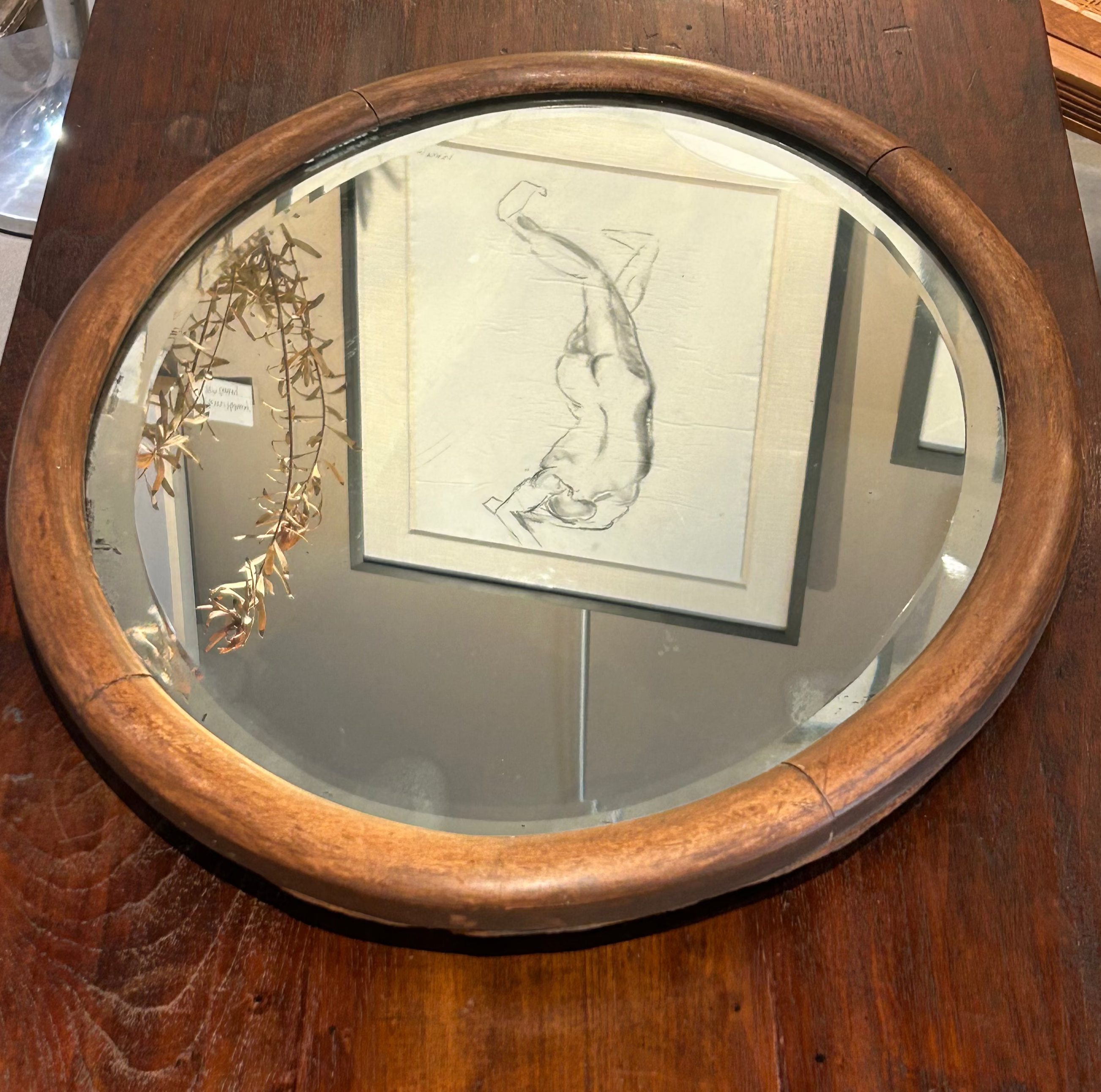 Vintage oval wood mirror