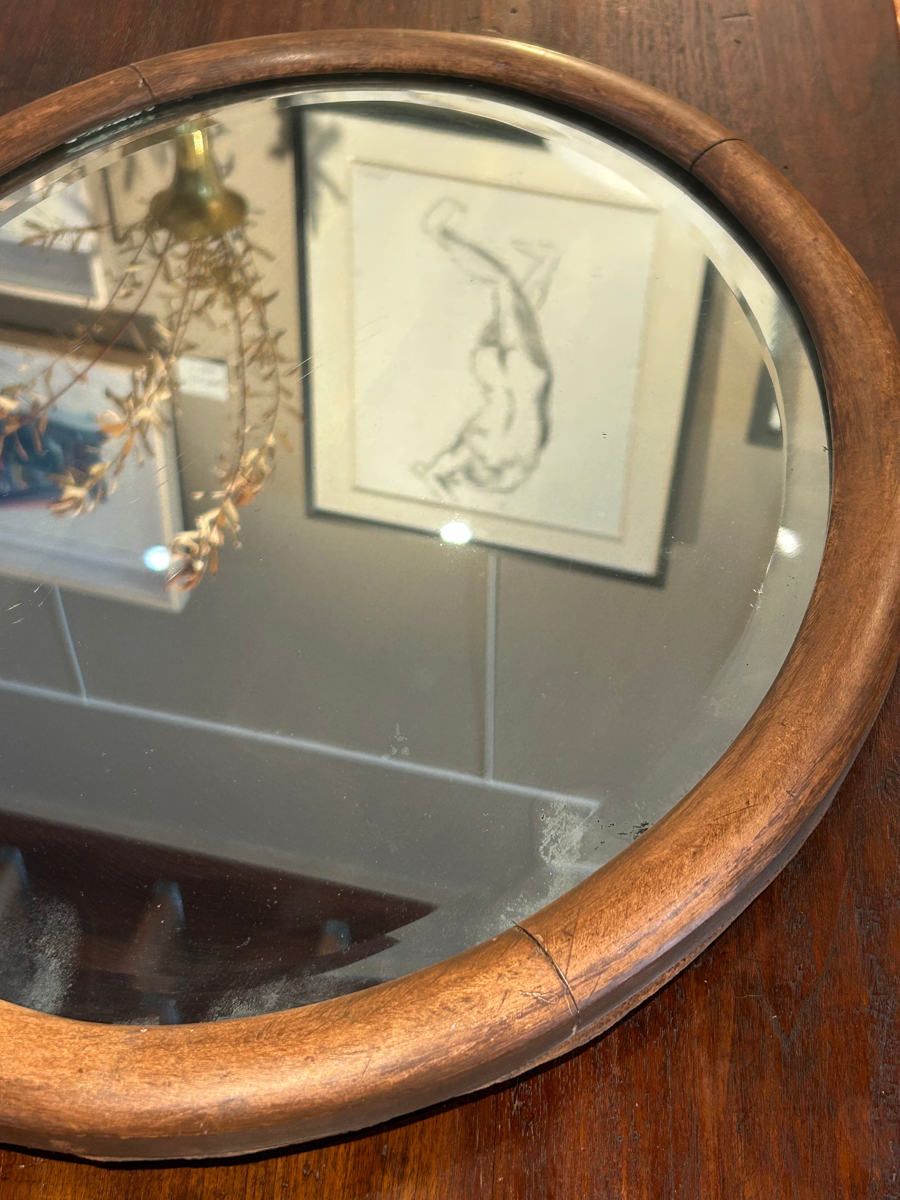 Vintage oval wood mirror