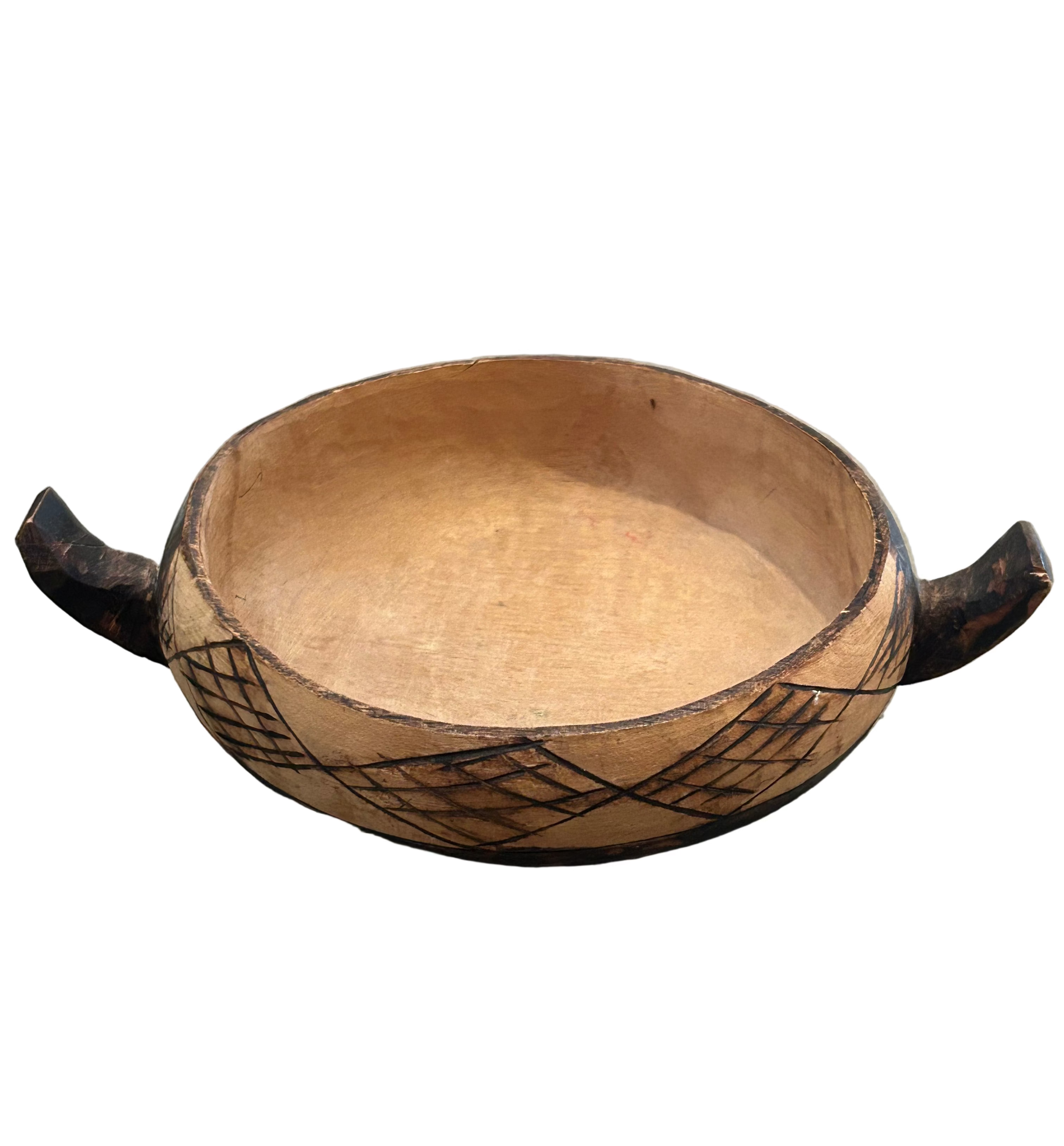 Vintage carved wood bowl with handles