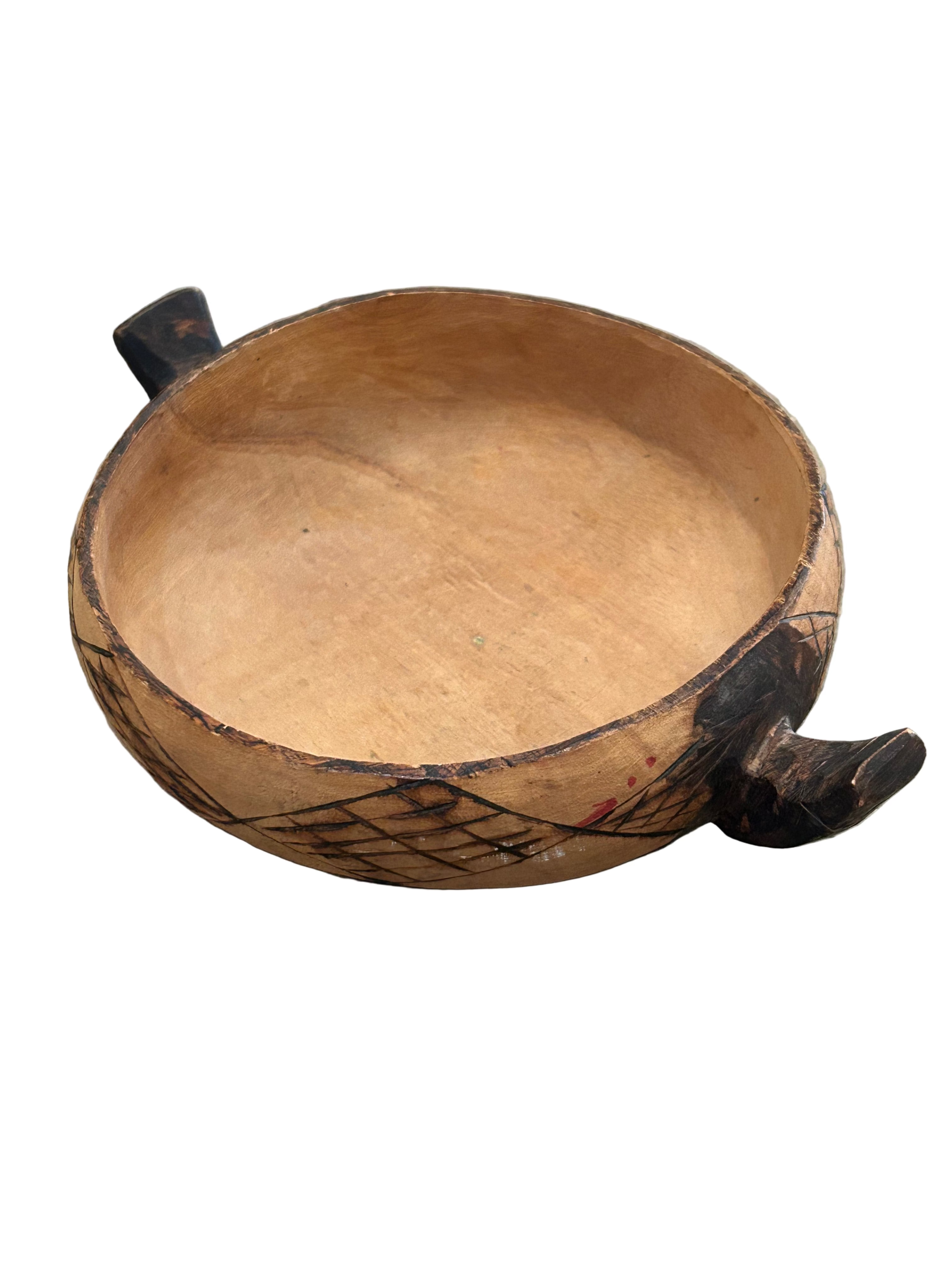 Vintage carved wood bowl with handles