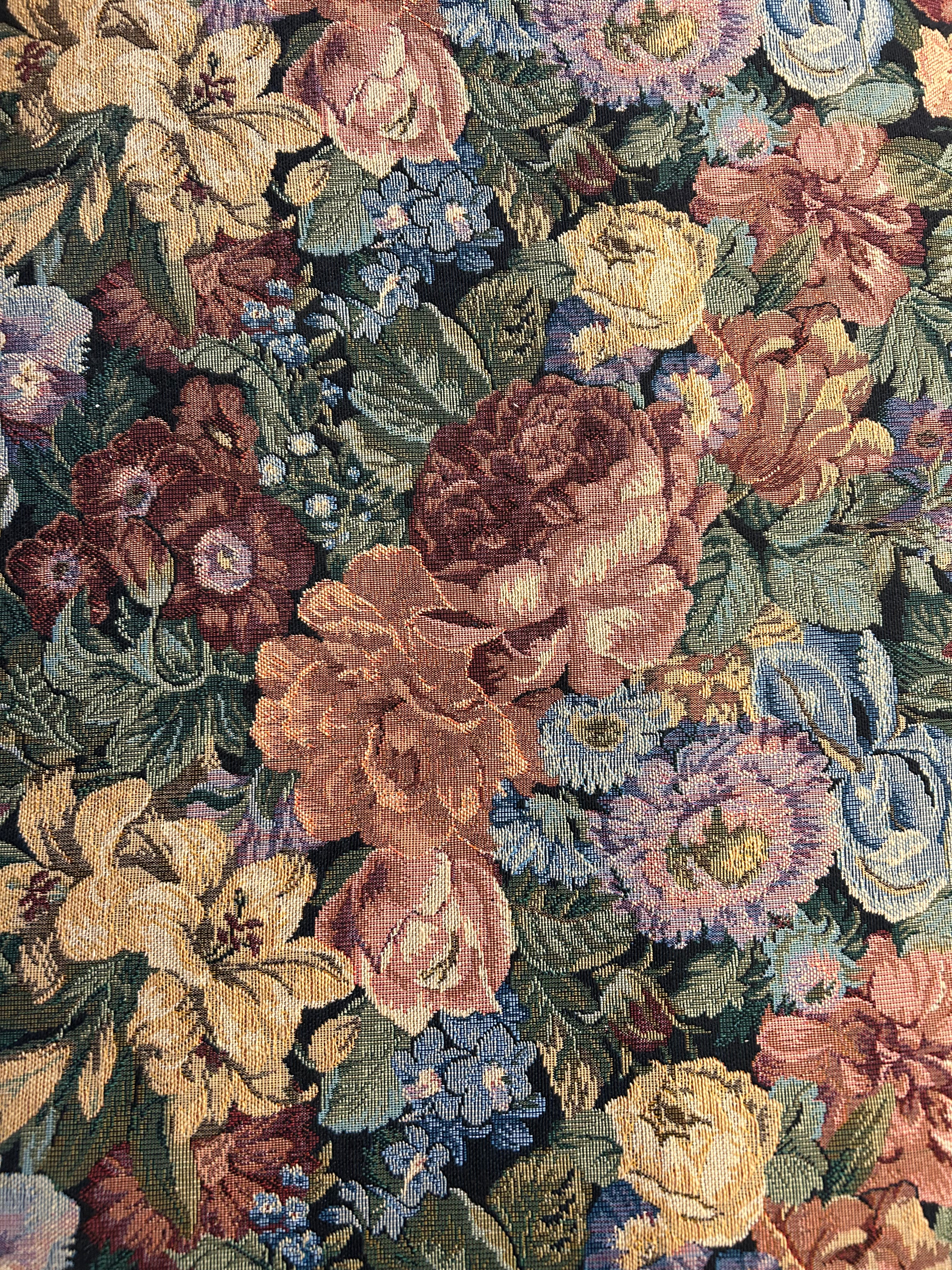 Vintage upholstered bench with cane back