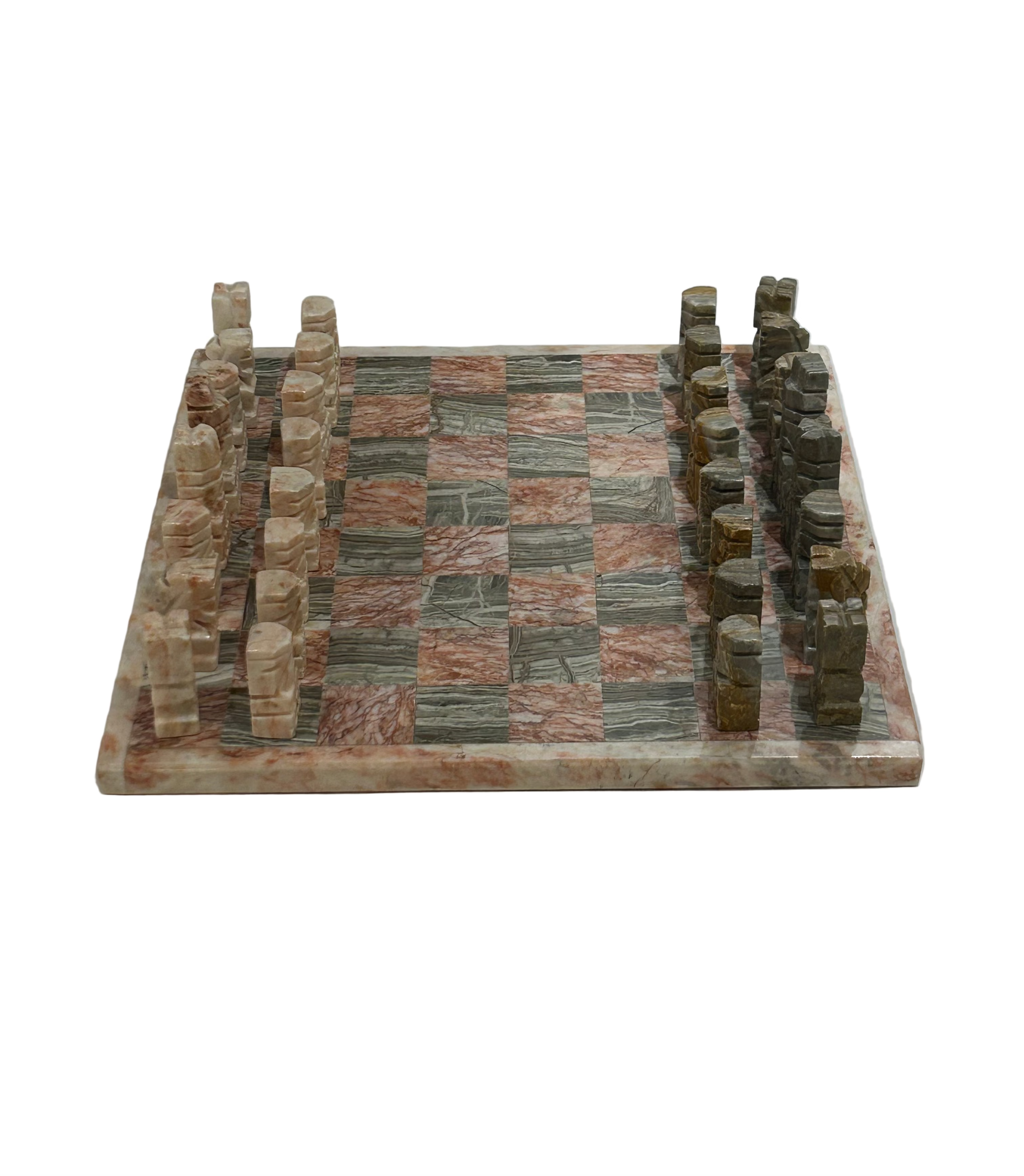 Vintage pink and gray marble chess set
