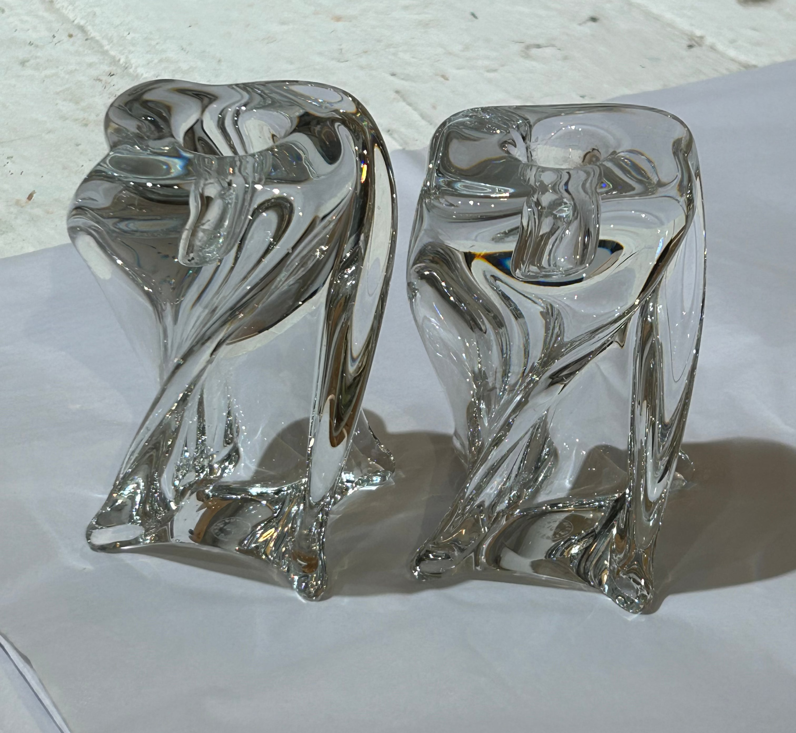 Vintage pair of twisted crystal candleholders