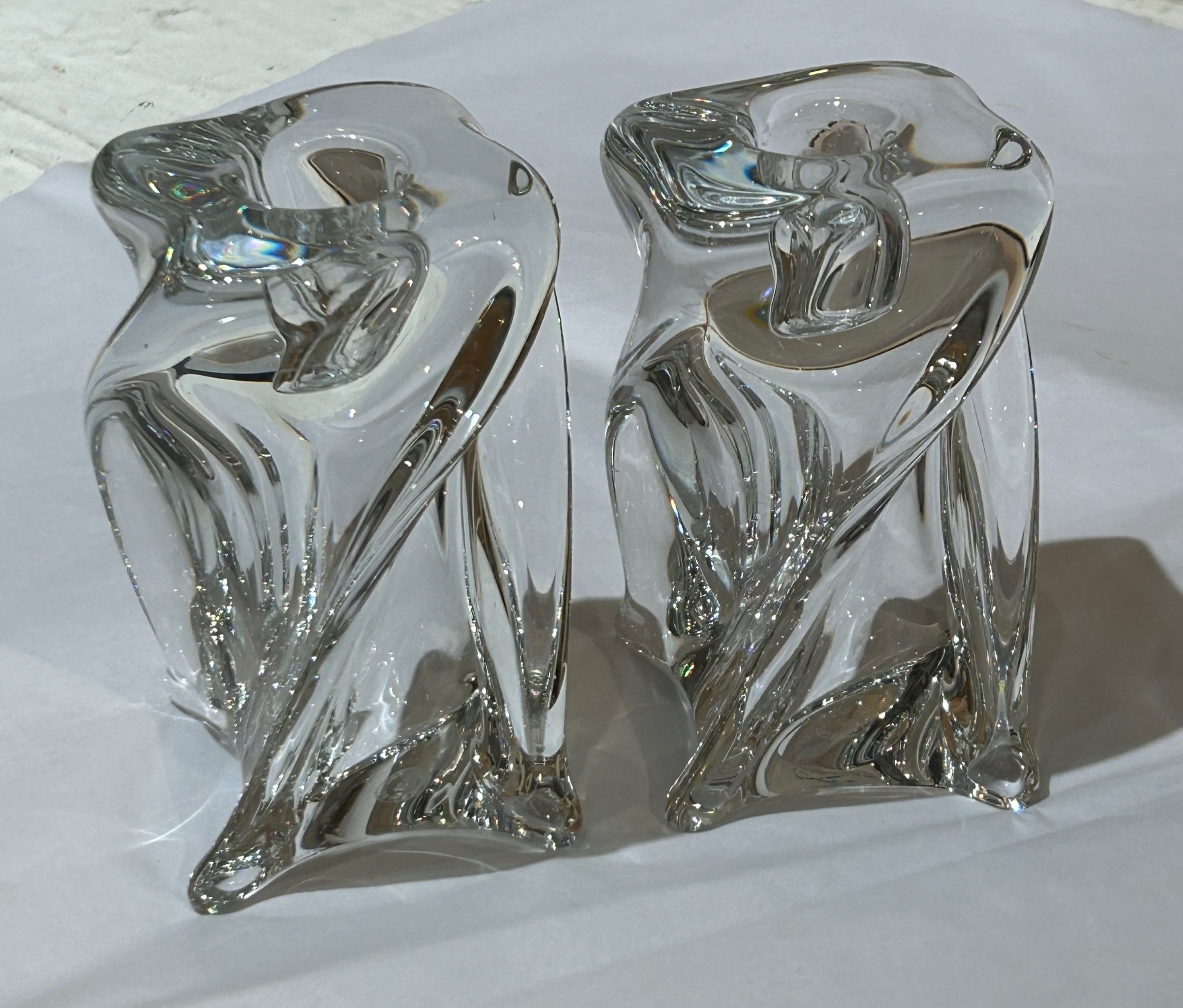 Vintage pair of twisted crystal candleholders
