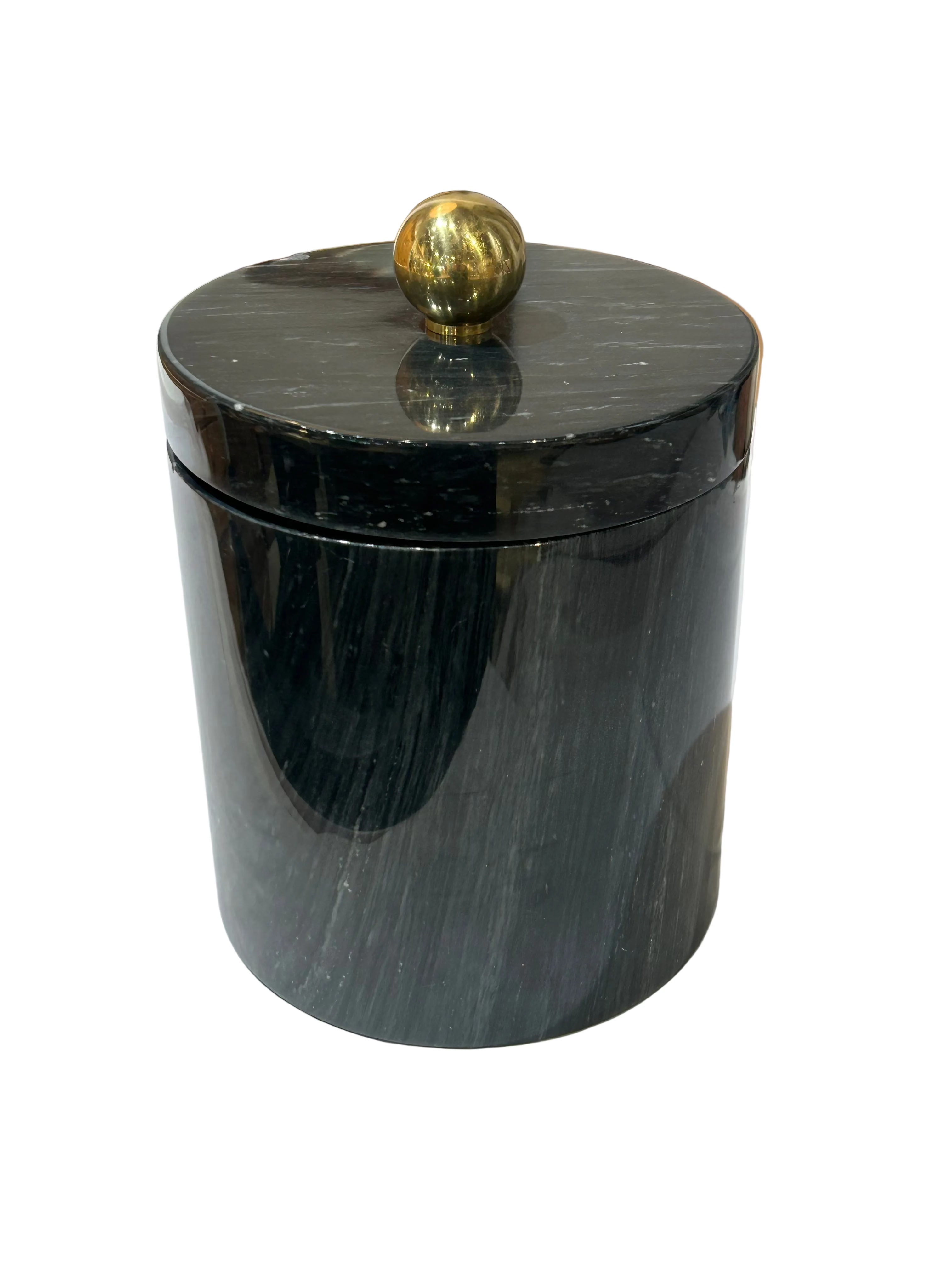 Vintage marble and brass ice bucket with tongs