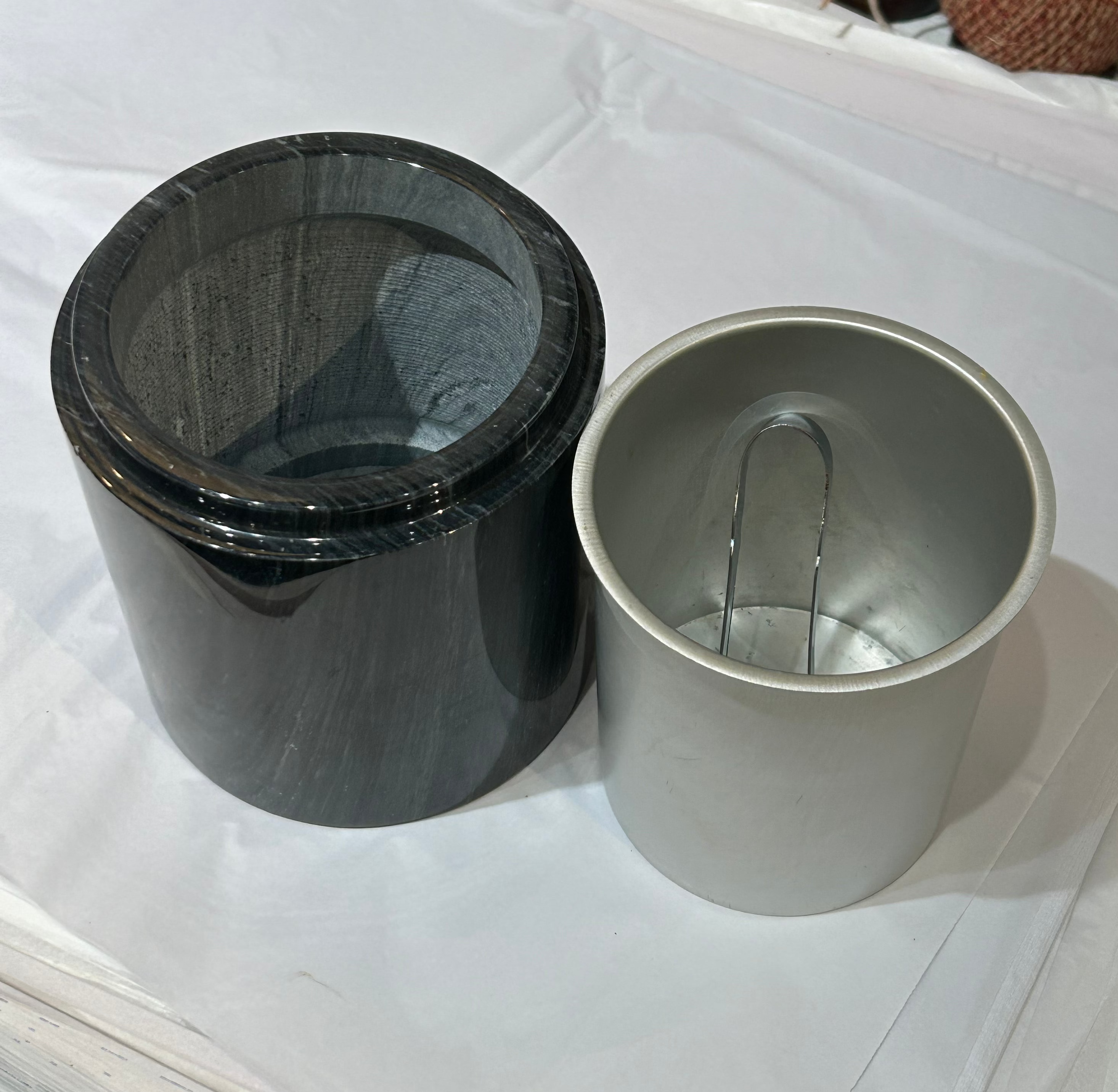Vintage marble and brass ice bucket with tongs