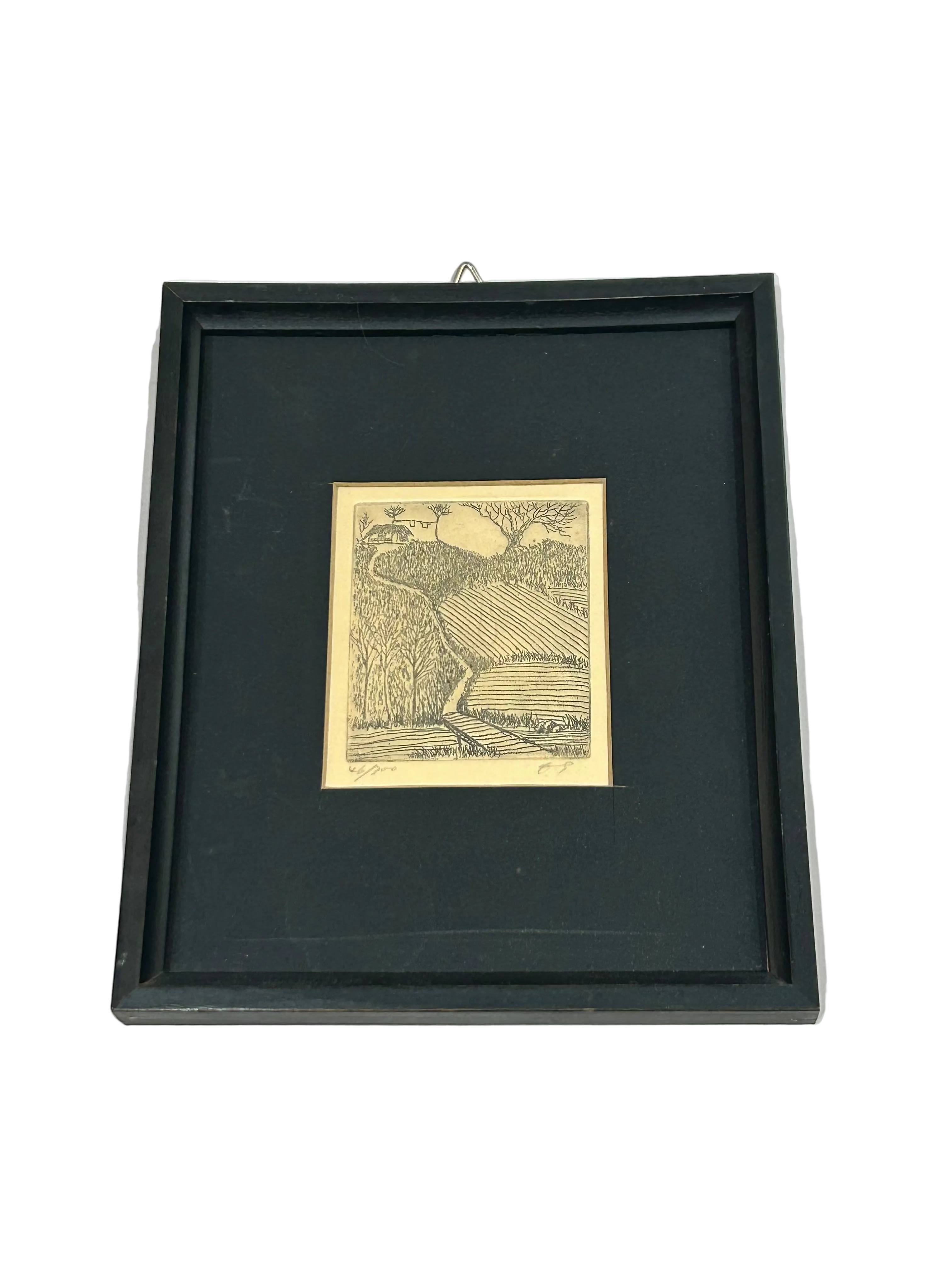 Vintage textured etching of landscape