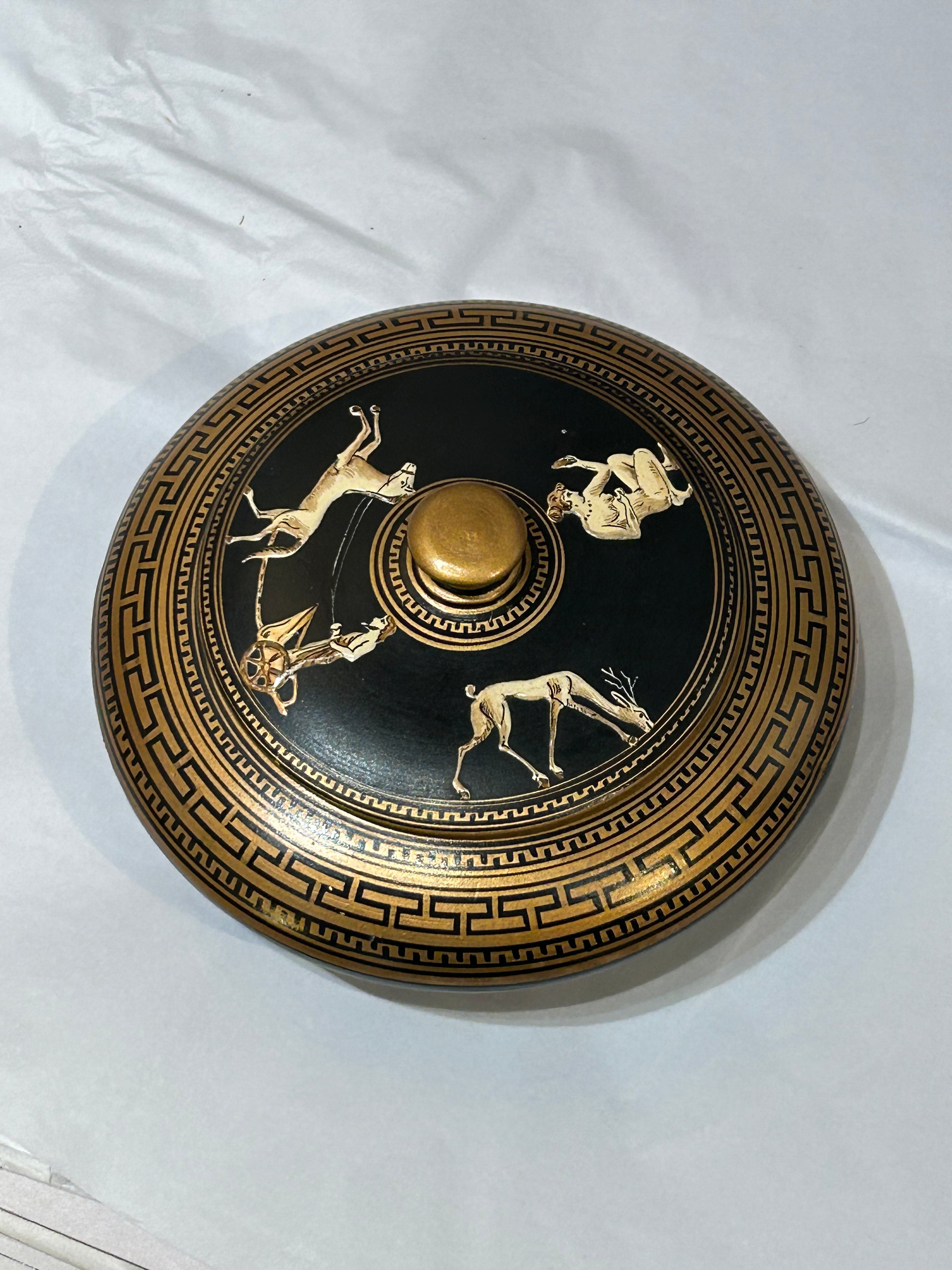 Black & Gold Greek Motif Porcelain Lidded Bowl