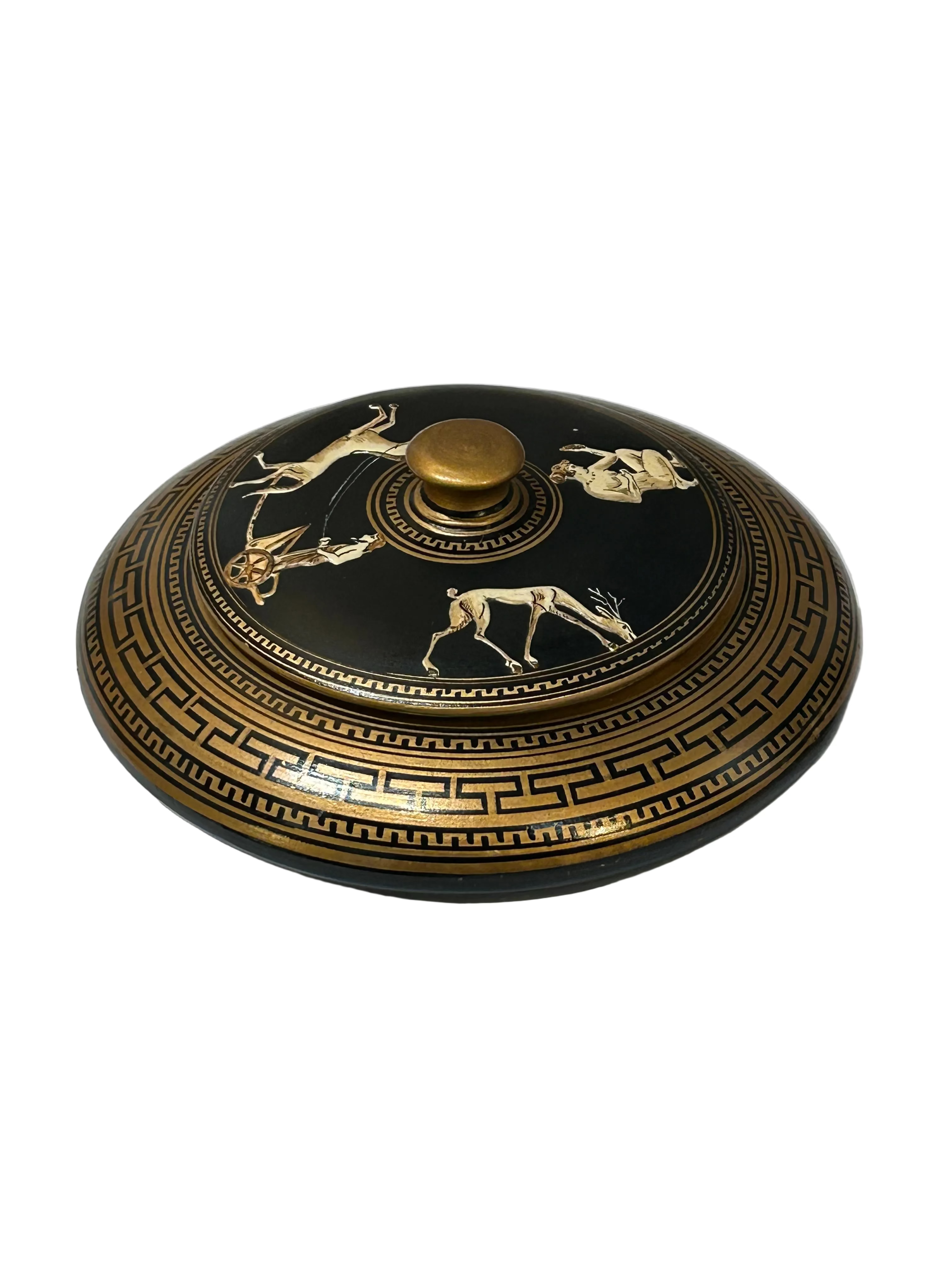 Black & Gold Greek Motif Porcelain Lidded Bowl