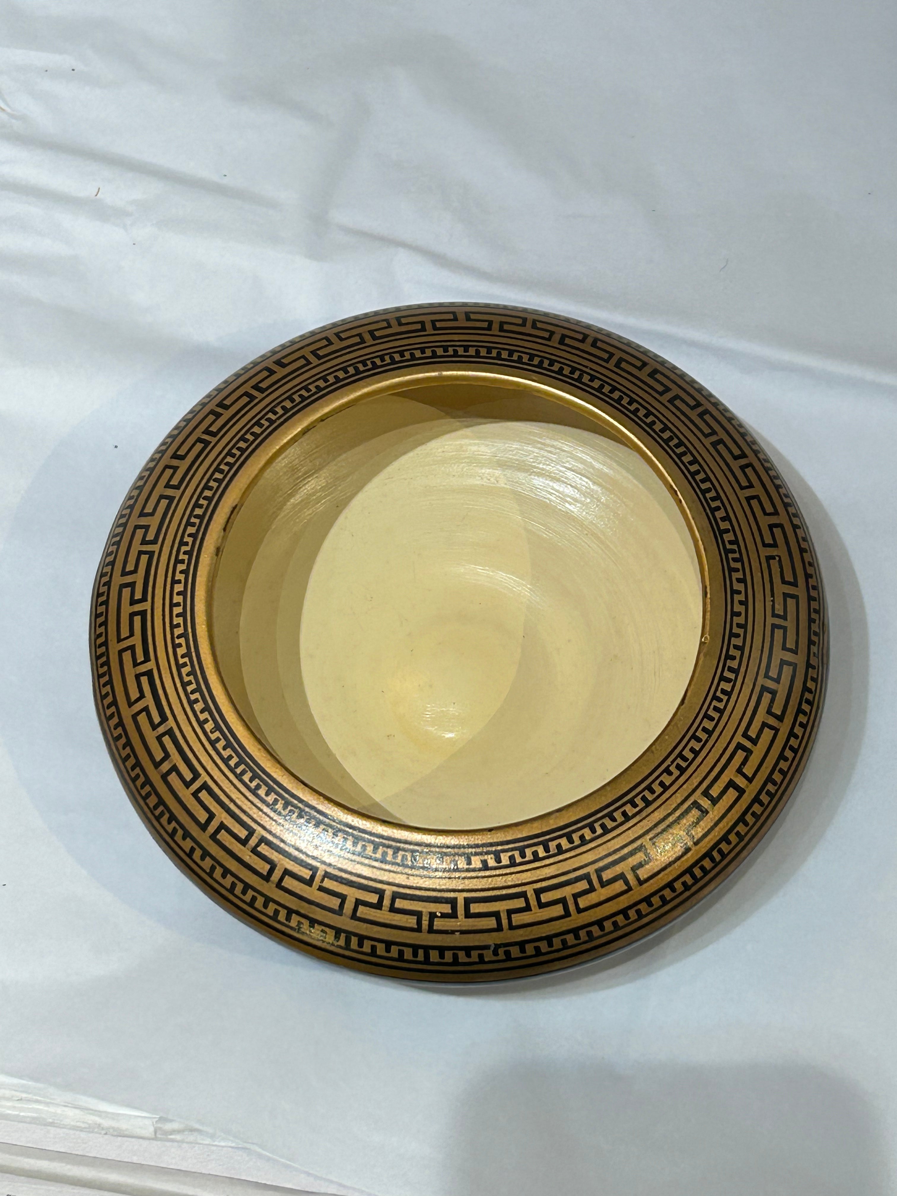 Black & Gold Greek Motif Porcelain Lidded Bowl