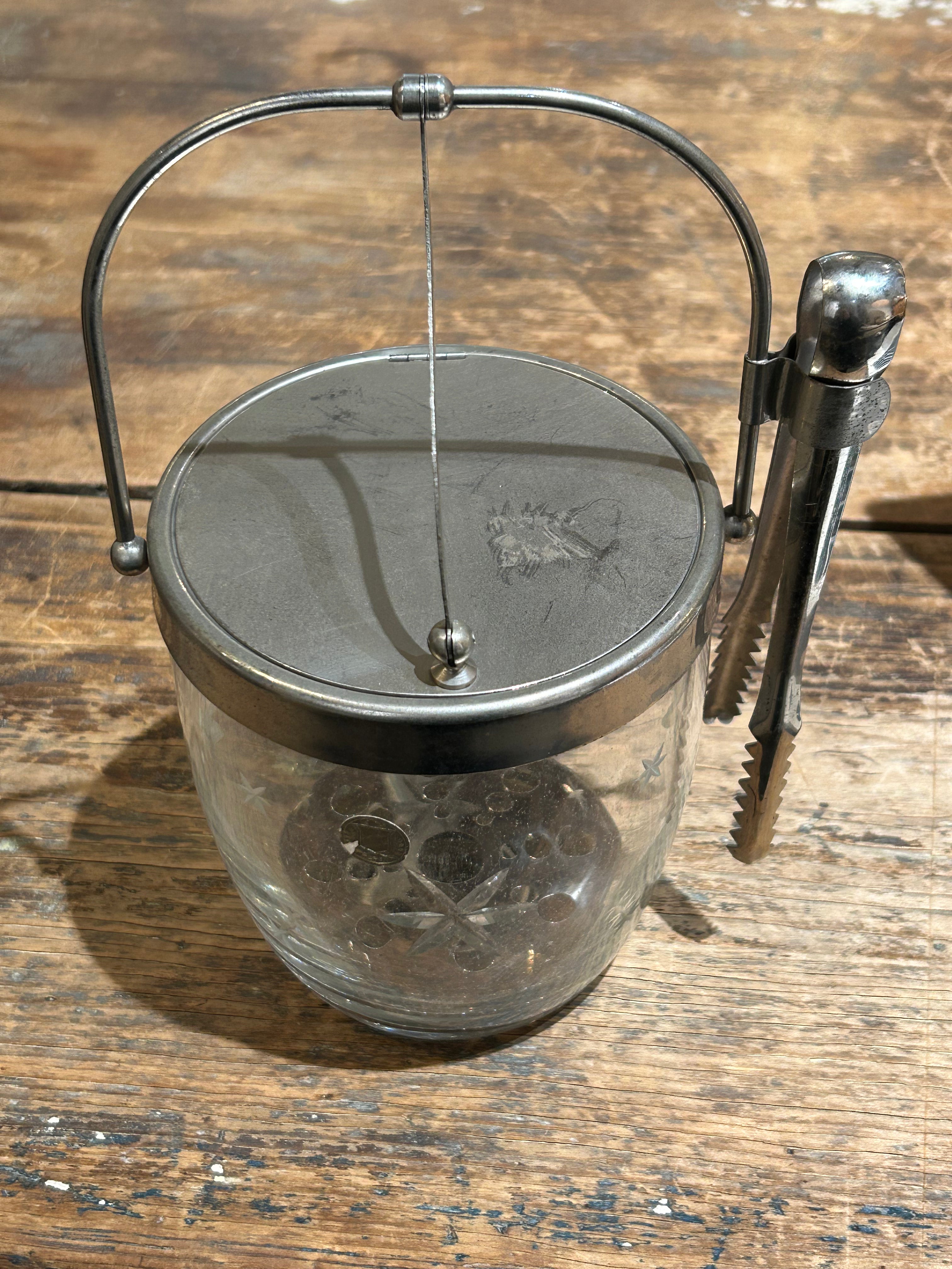 Vintage Ice Bucket with Tongs